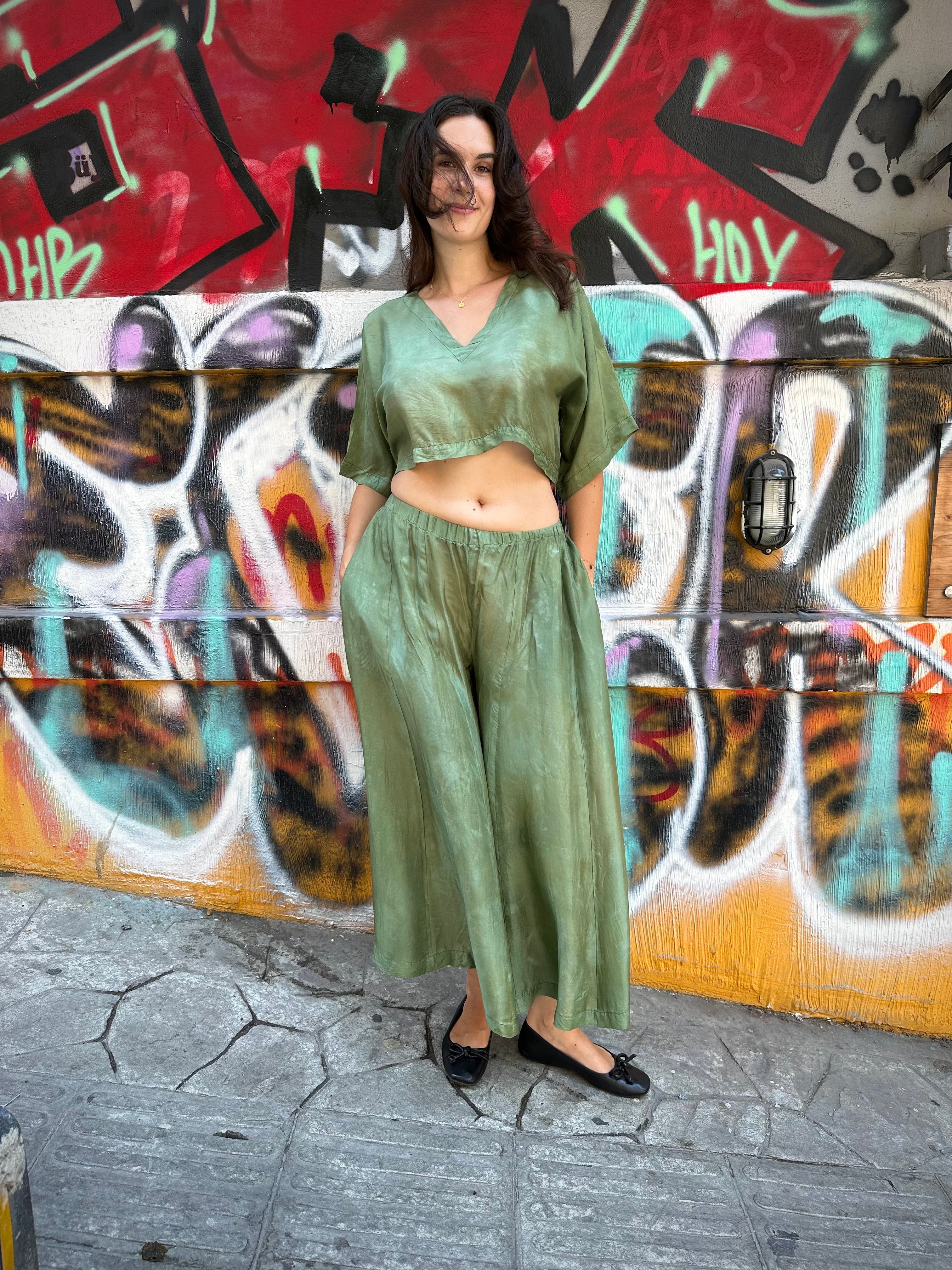 handmade green silk top