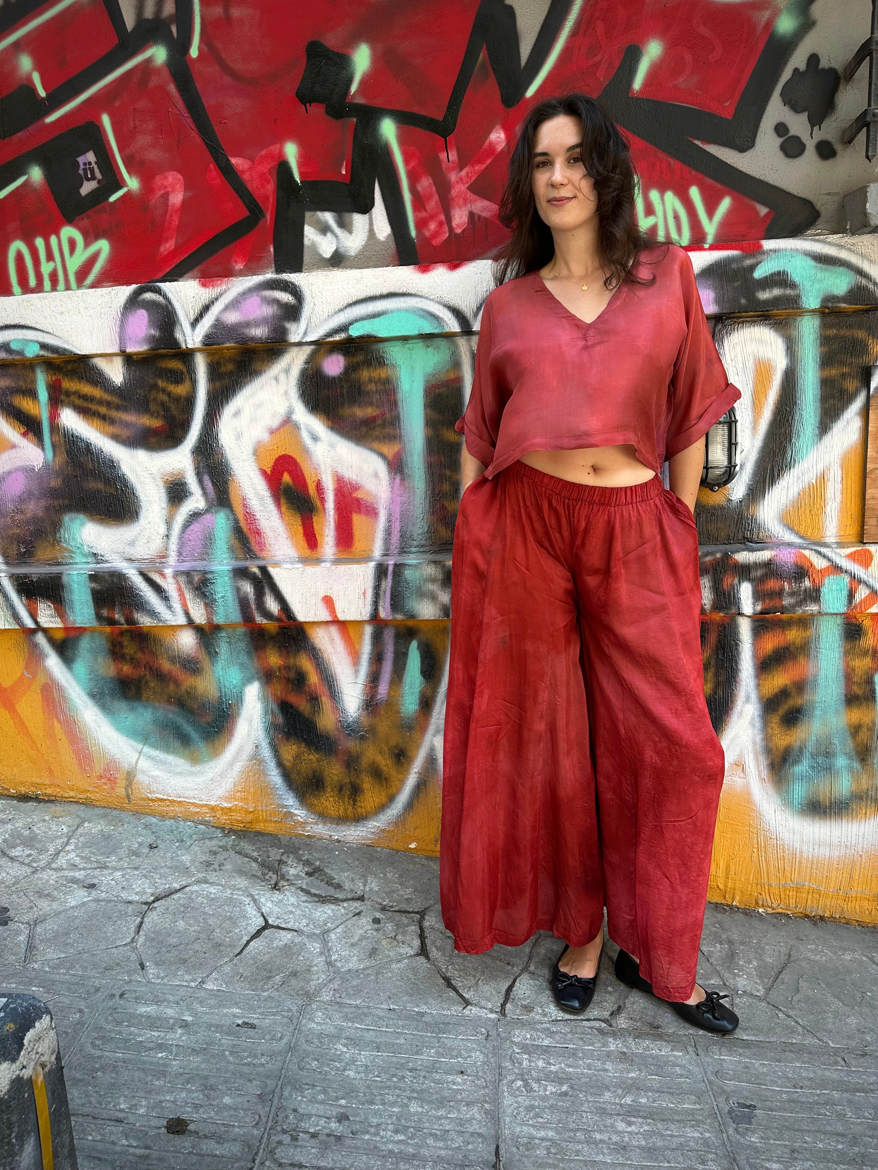 Red Silk Nikki Pants