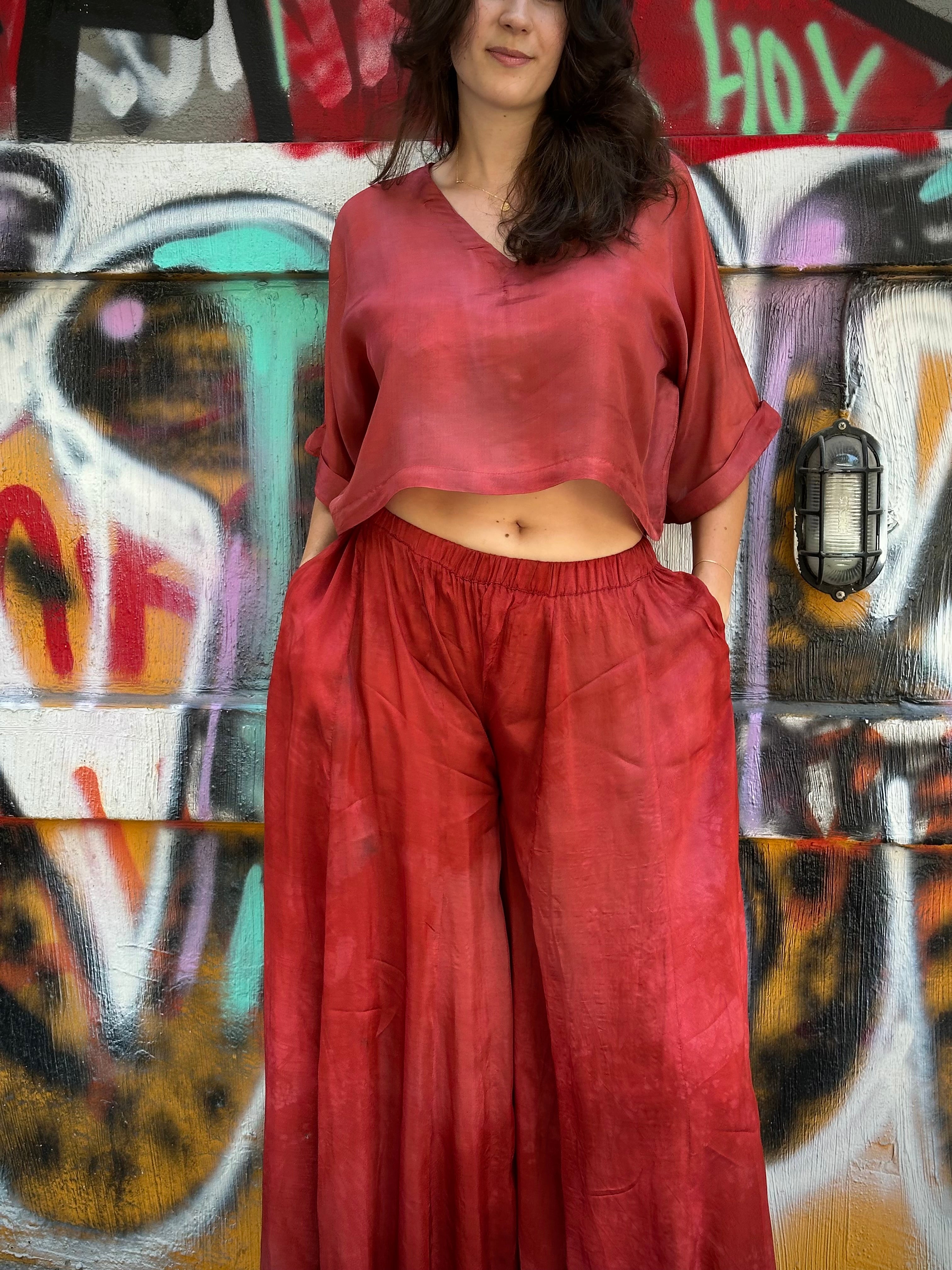 Red Silk Nikki Pants