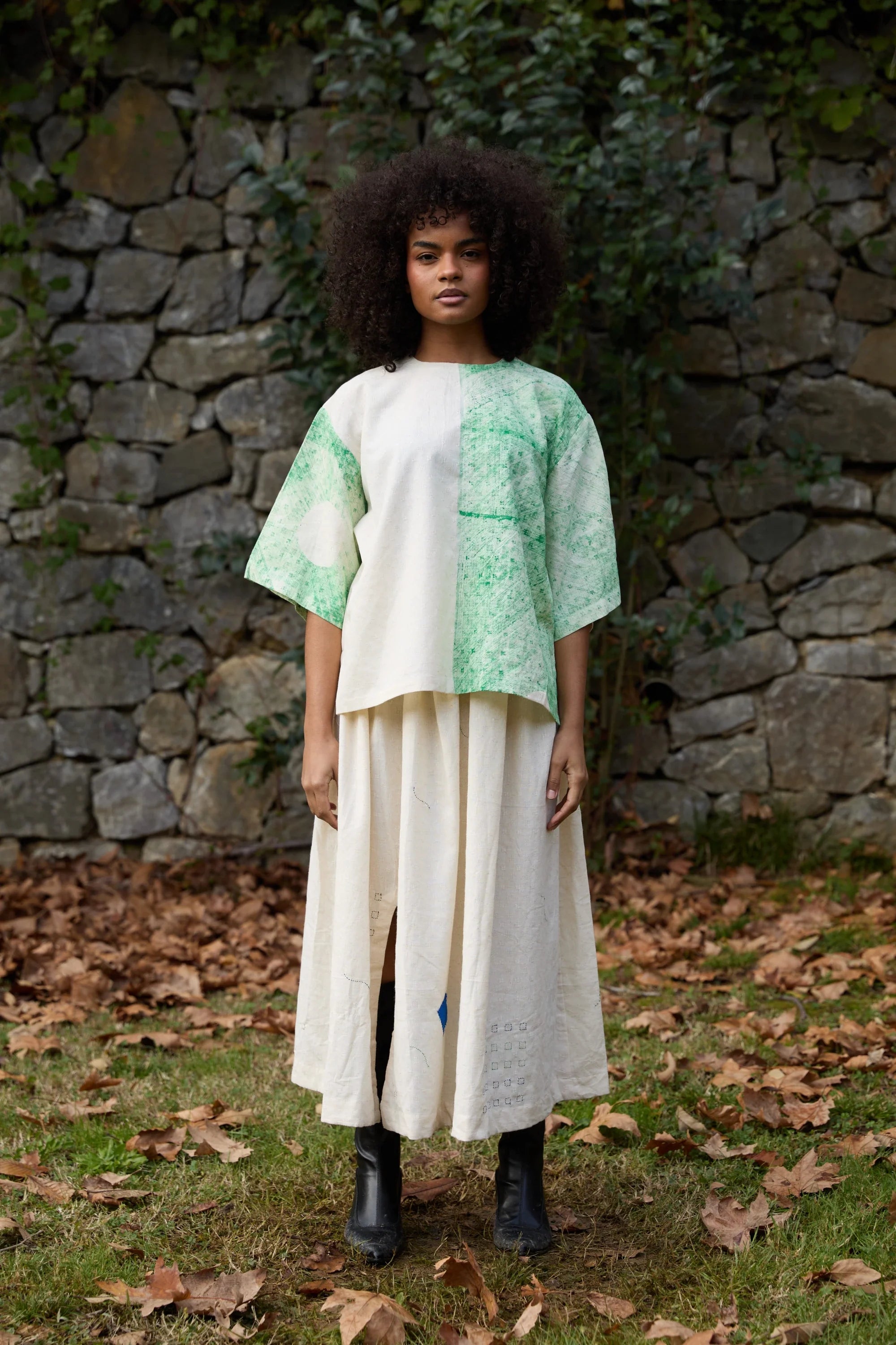 Green Bamboo Set in handwoven Dobby Cotton (100%) by White Canvas - Image 1