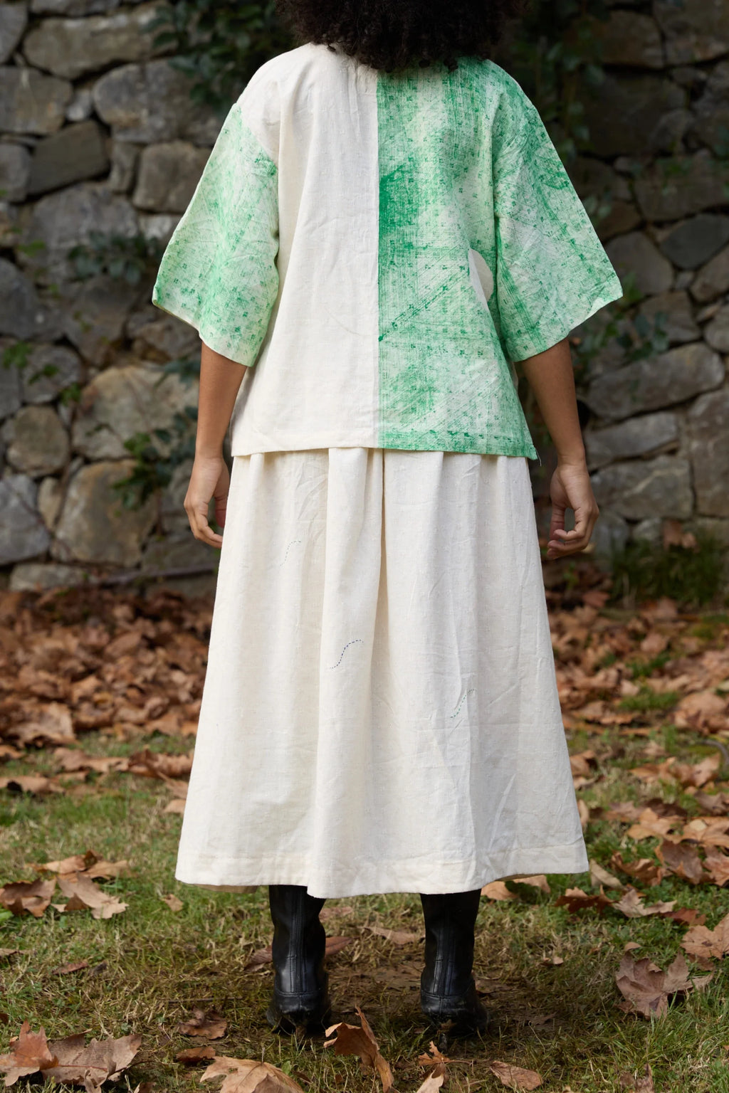 Green Bamboo Skirt in handwoven Dobby Cotton (100%) by White Canvas - Image 5