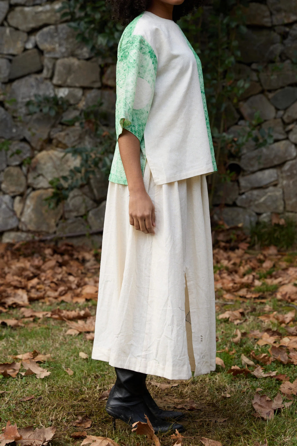 Green Bamboo Skirt in handwoven Dobby Cotton (100%) by White Canvas - Image 6