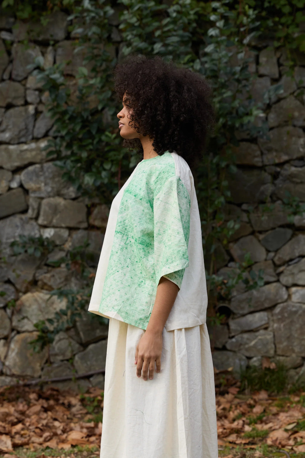 Green Bamboo Top in handwoven Dobby Cotton (100%) by White Canvas - Image 3