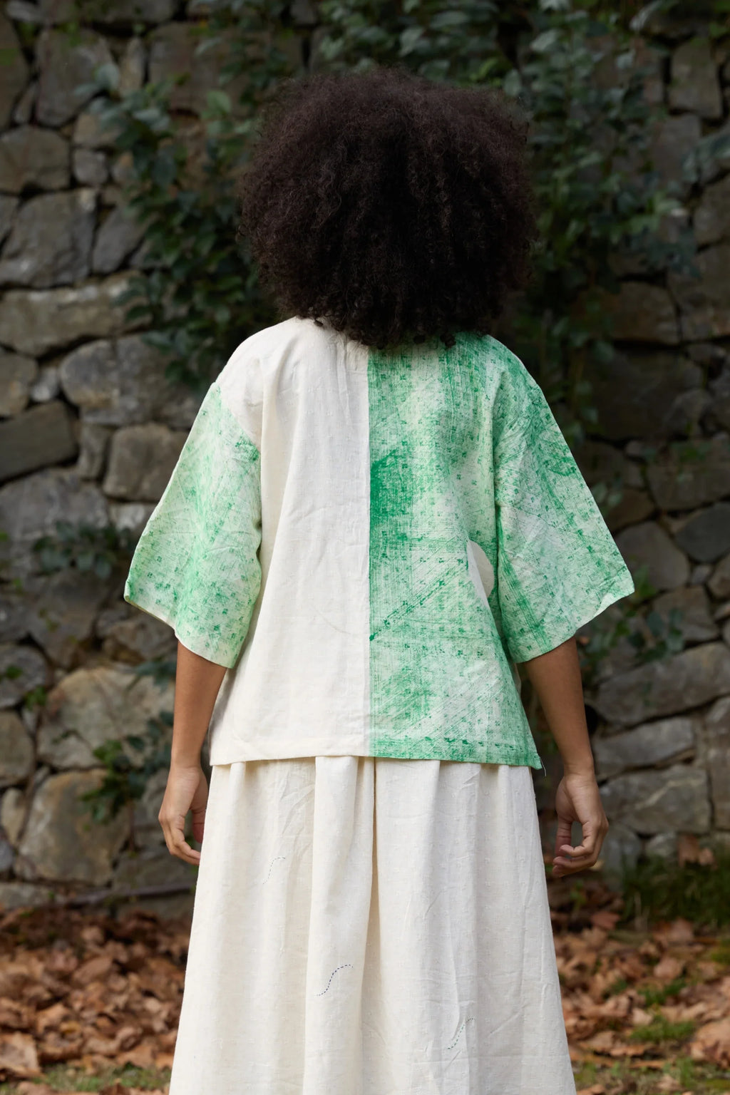 Green Bamboo Top in handwoven Dobby Cotton (100%) by White Canvas - Image 4