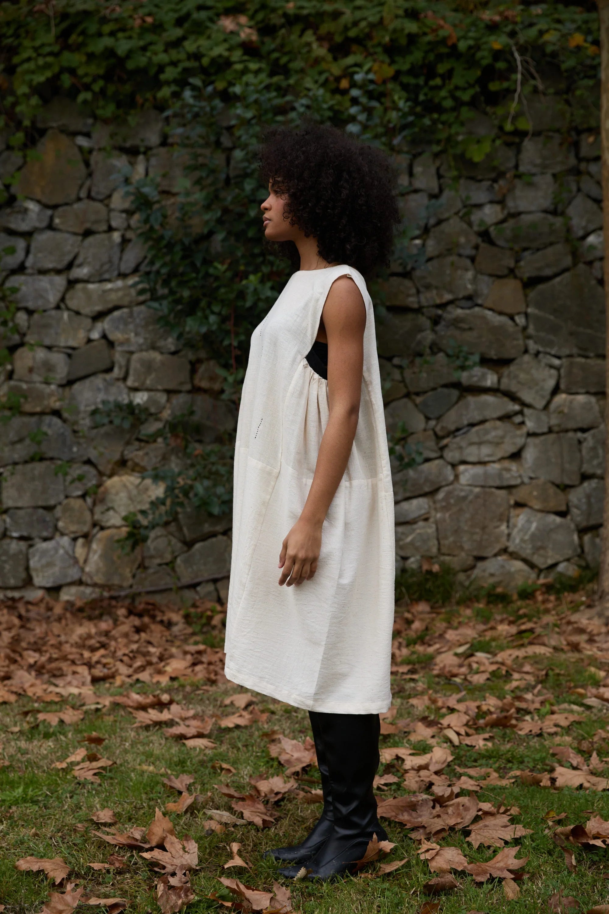 Black Cuckoo Dress in handwoven Dobby Cotton (100%) by White Canvas - Image 3