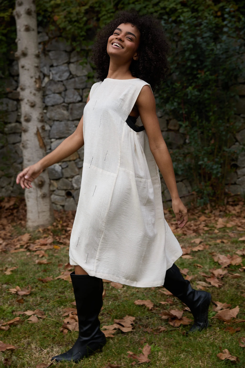 Black Cuckoo Dress in handwoven Dobby Cotton (100%) by White Canvas - Image 6