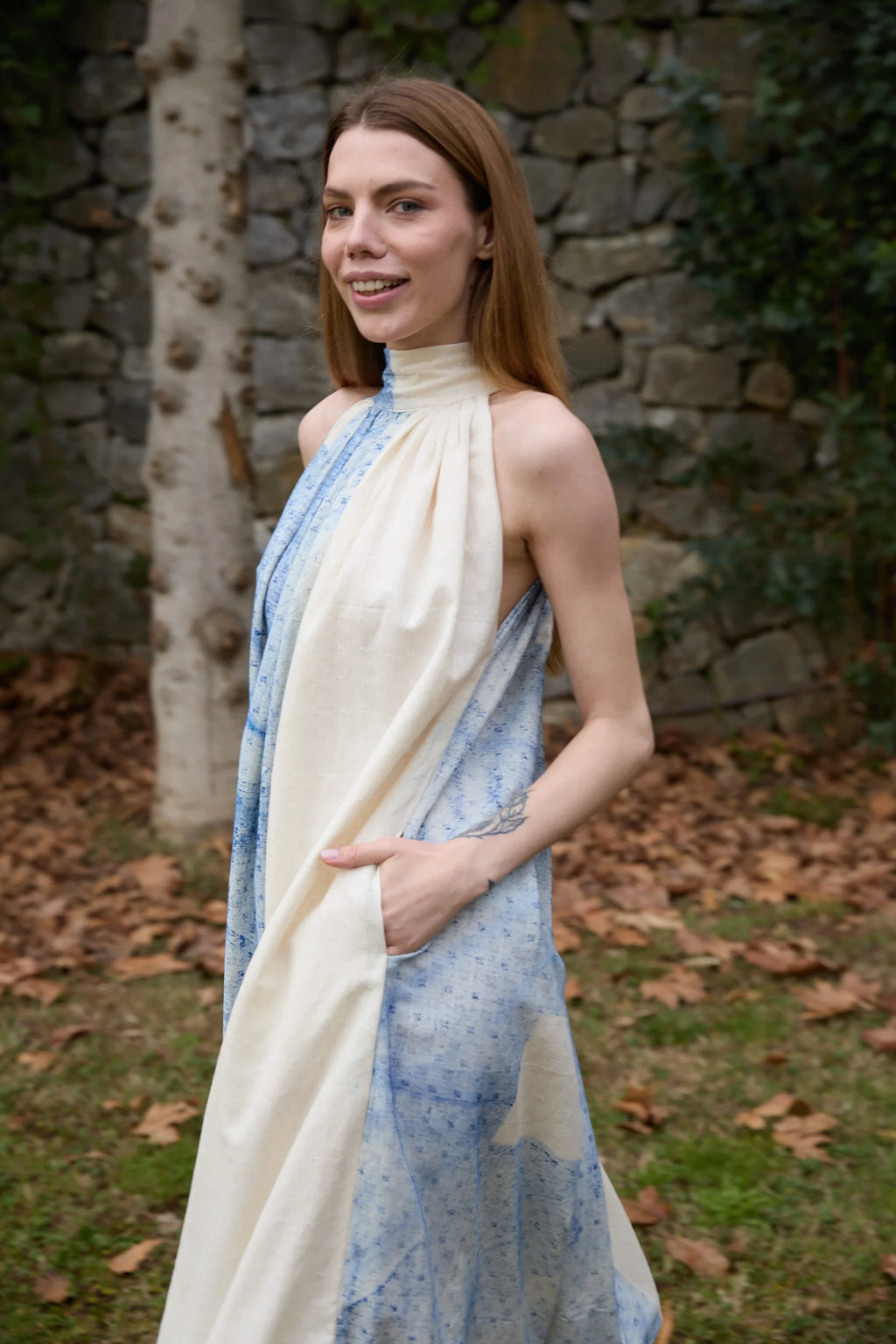 Blue Dove Dress in handwoven Dobby Cotton (100%) by White Canvas - Image 2