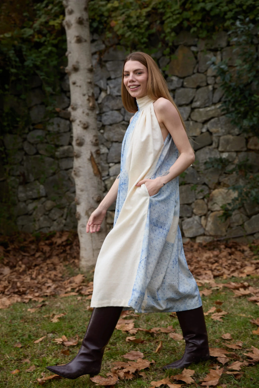Blue Dove Dress in handwoven Dobby Cotton (100%) by White Canvas - Image 4