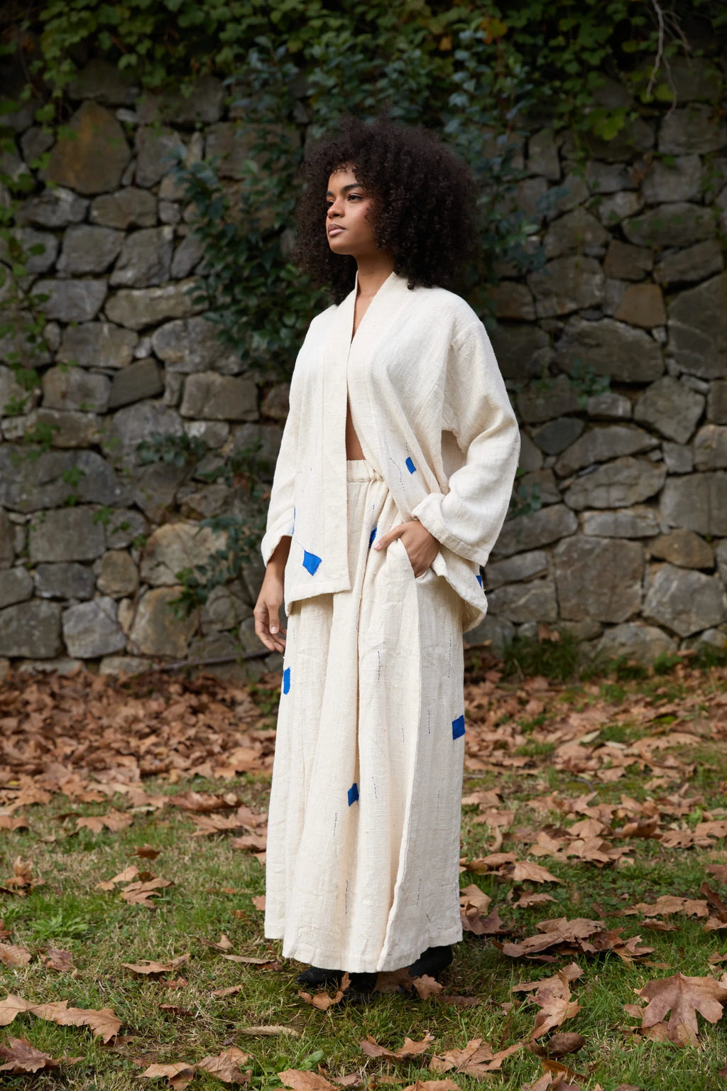 Blue Enzo Set in handwoven Heavy Kala Cotton by White Canvas - Image 2