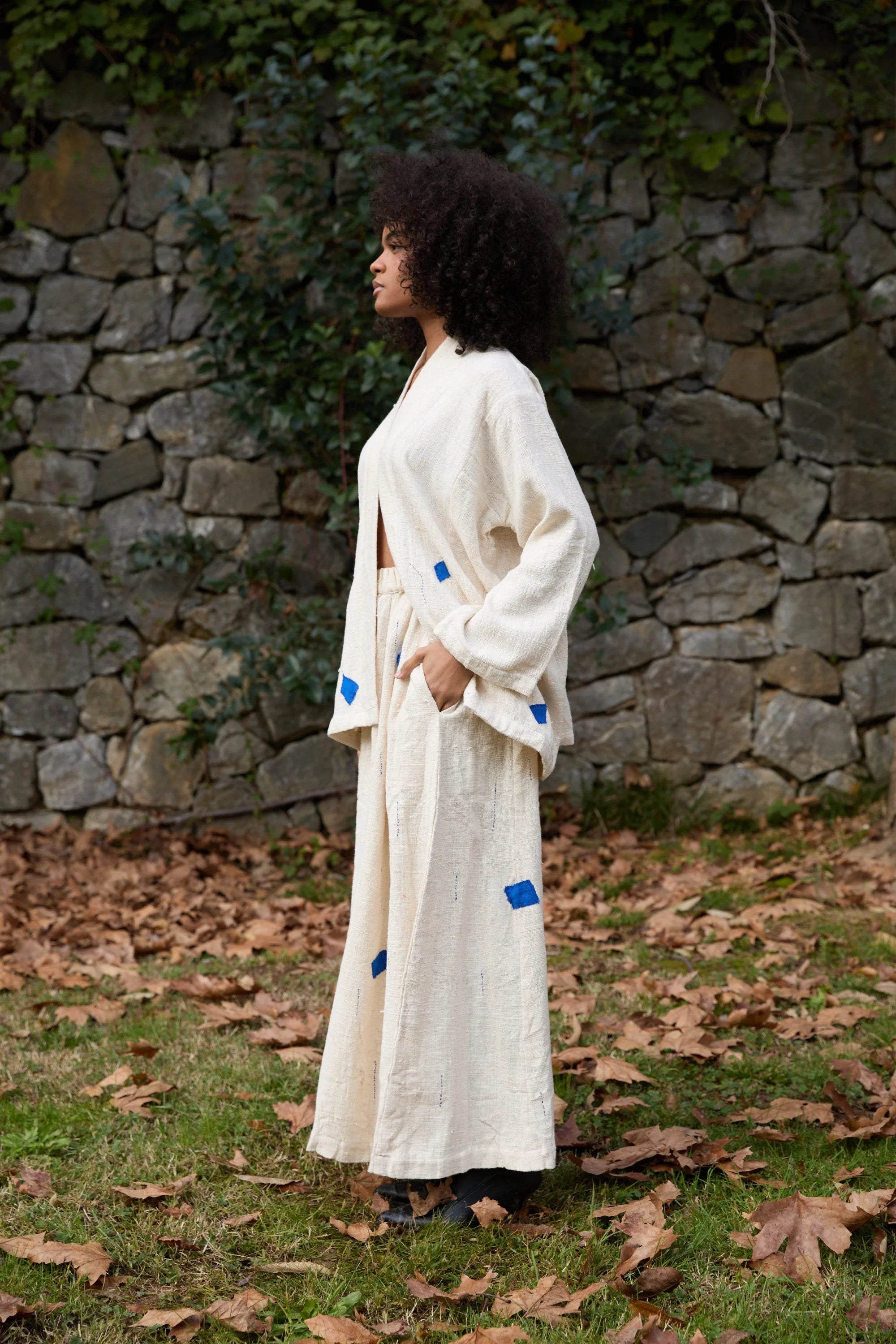 Blue Enzo Set in handwoven Heavy Kala Cotton by White Canvas - Image 3