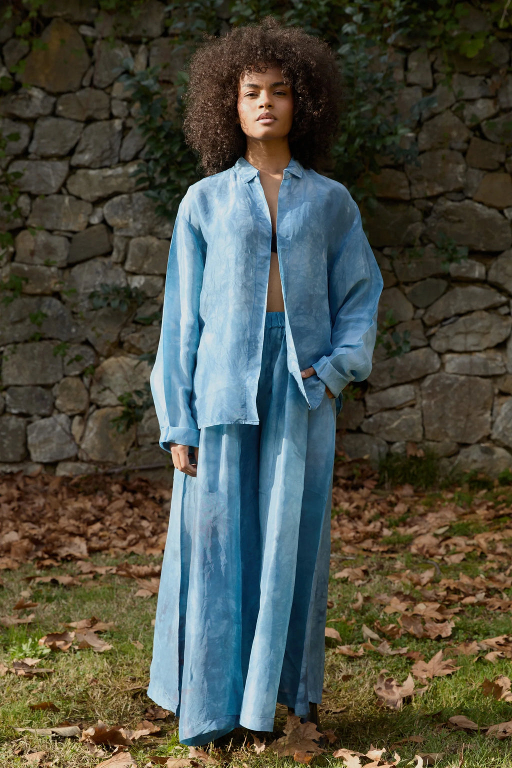 Blue Float Silk Pants in vegan Silk by White Canvas - Image 1