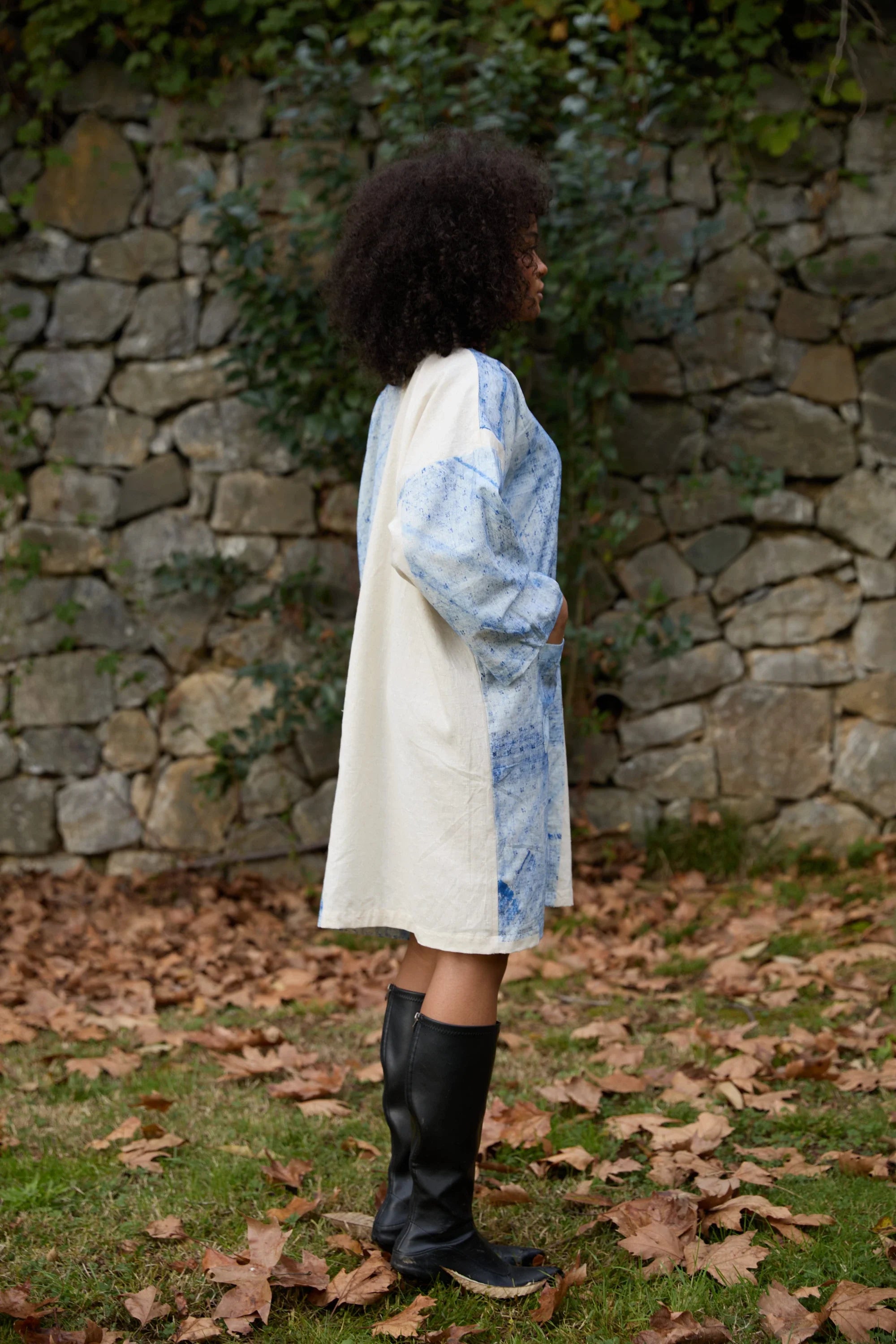 Blue Marti Dress in handwoven Dobby Cotton (100%) by White Canvas - Image 4