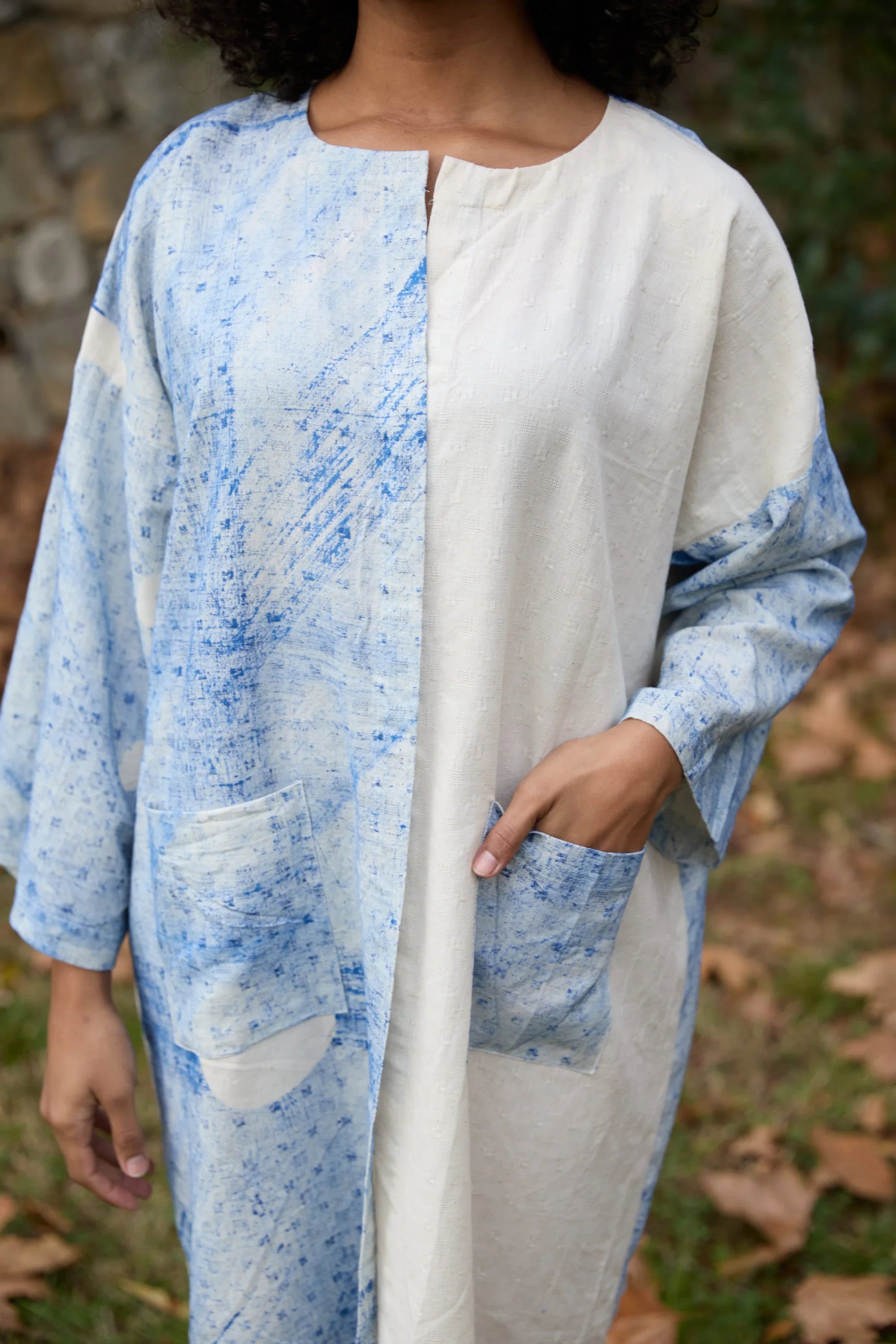 Blue Marti Dress in handwoven Dobby Cotton (100%) by White Canvas - Image 5