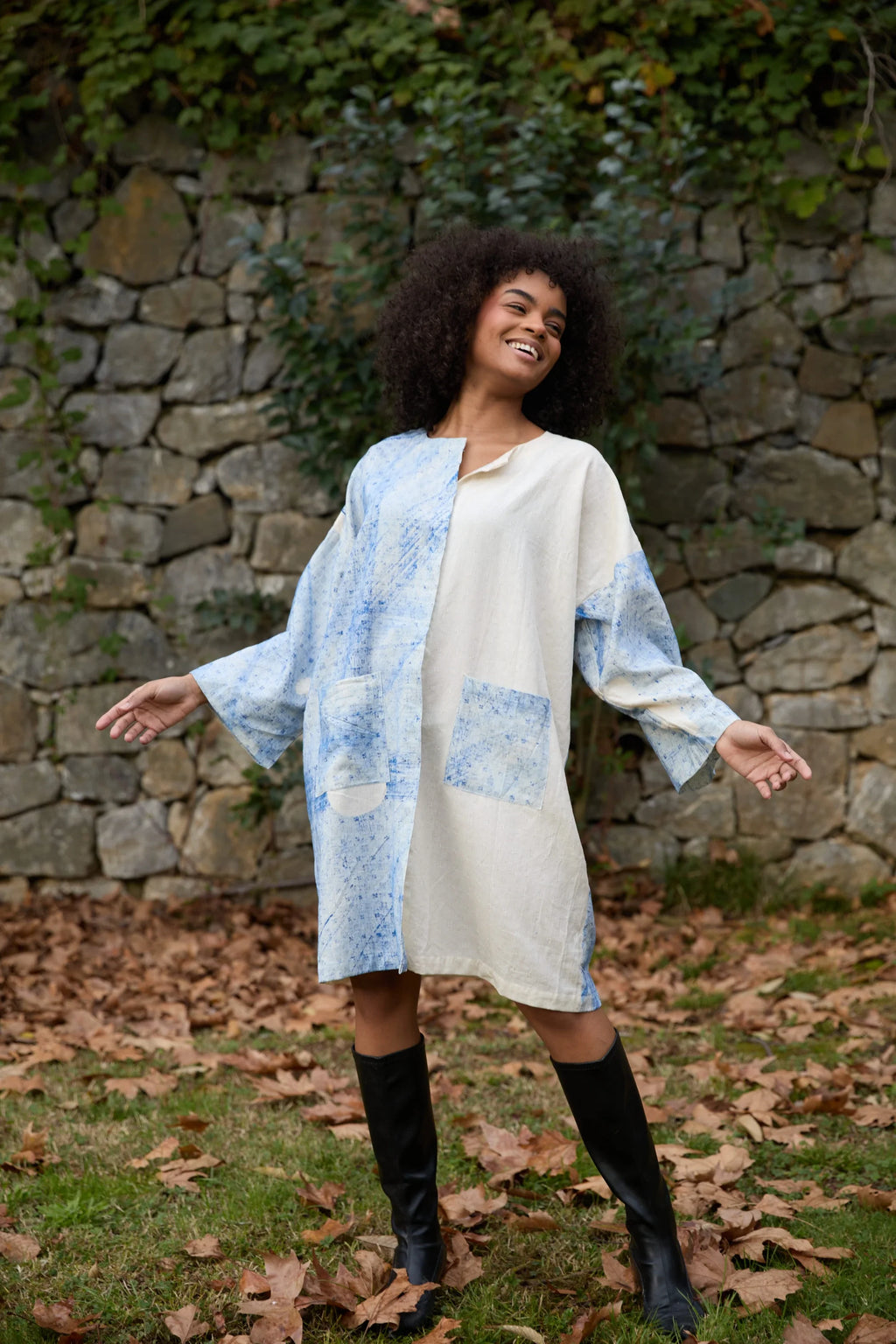 Blue Marti Dress in handwoven Dobby Cotton (100%) by White Canvas - Image 7