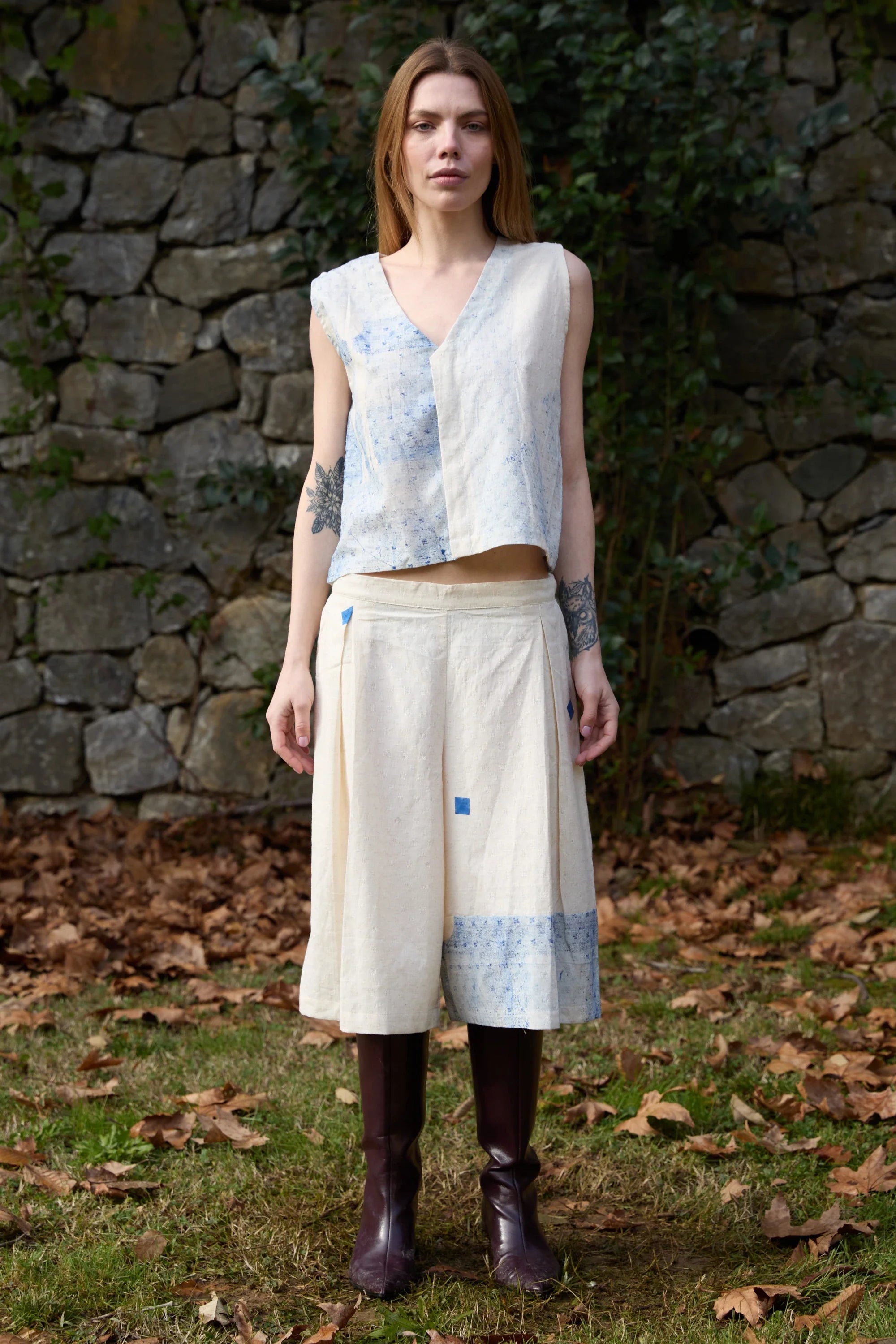 Blue Marti Pants in handwoven Dobby Cotton (100%) by White Canvas - Image 1
