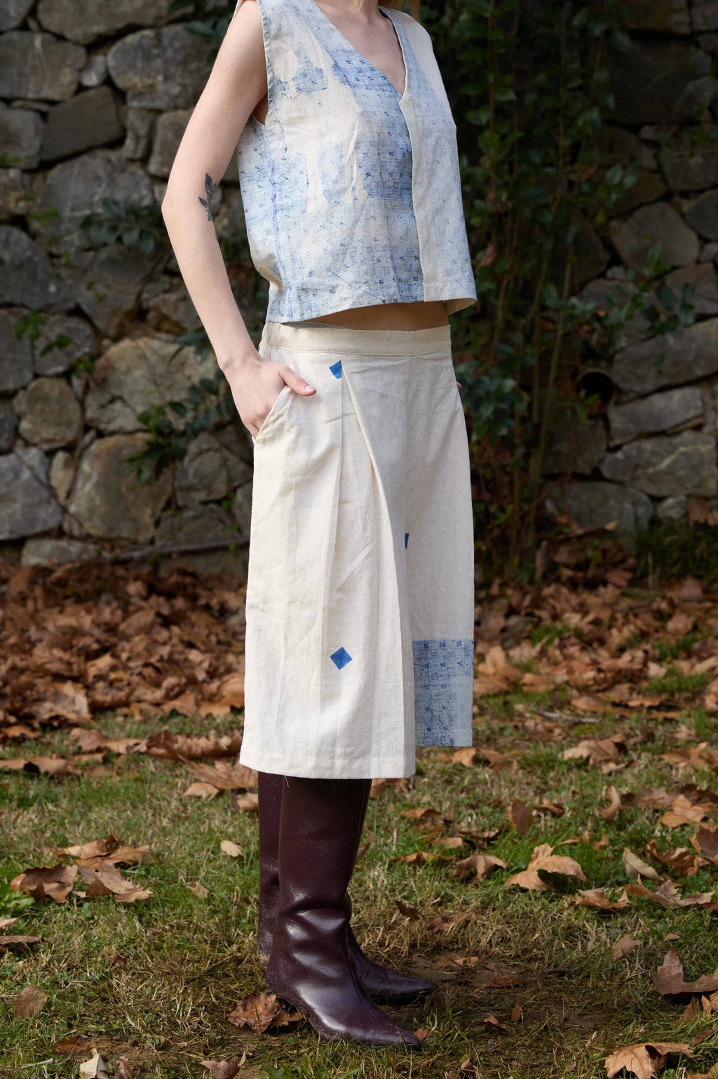 Blue Marti Pants in handwoven Dobby Cotton (100%) by White Canvas - Image 2