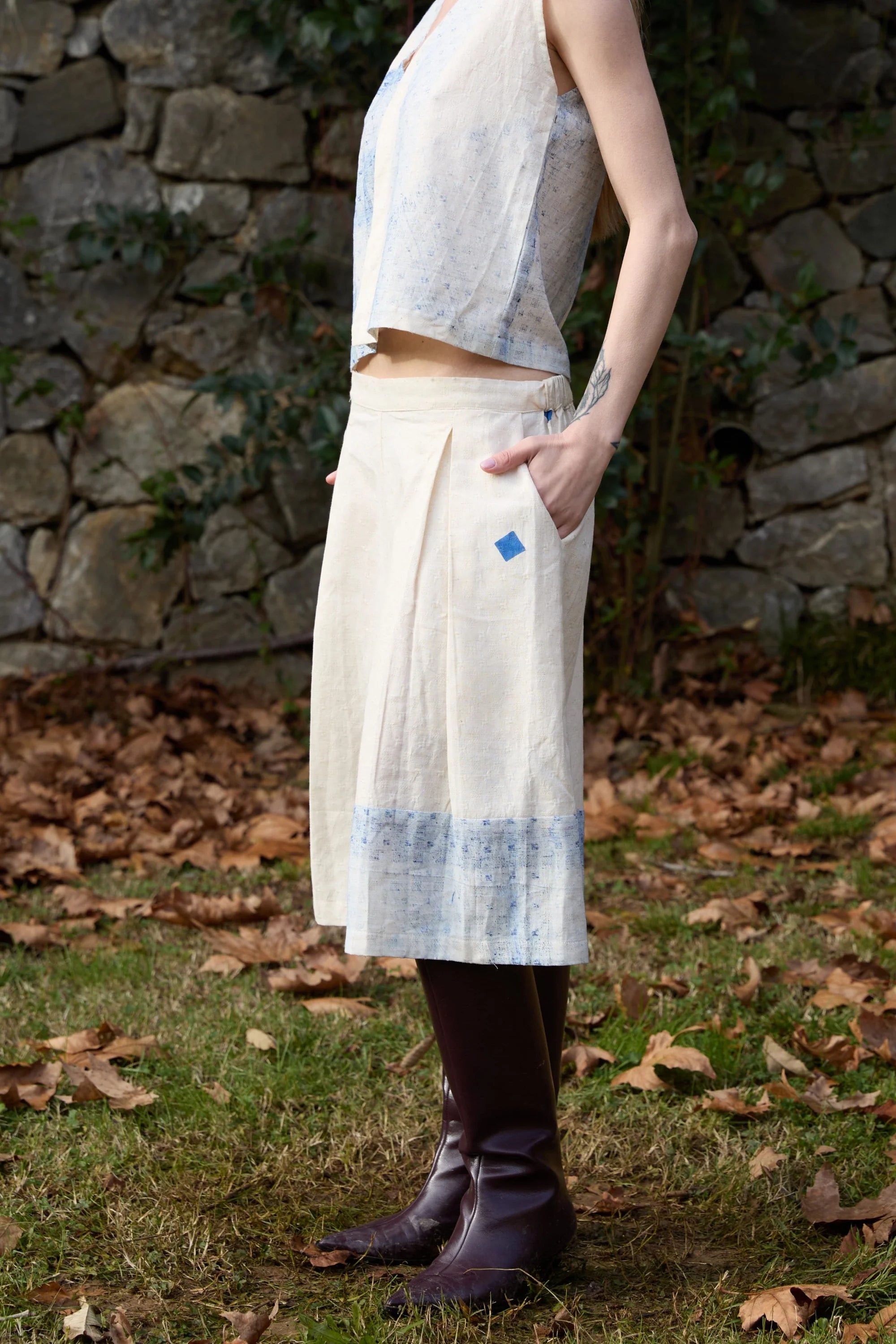 Blue Marti Pants in handwoven Dobby Cotton (100%) by White Canvas - Image 3