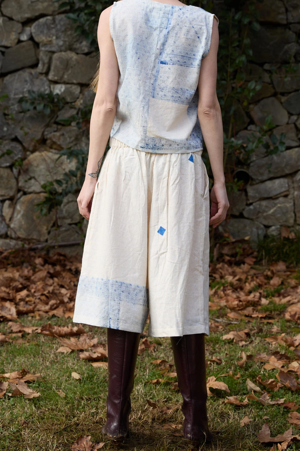 Blue Marti Pants in handwoven Dobby Cotton (100%) by White Canvas - Image 4