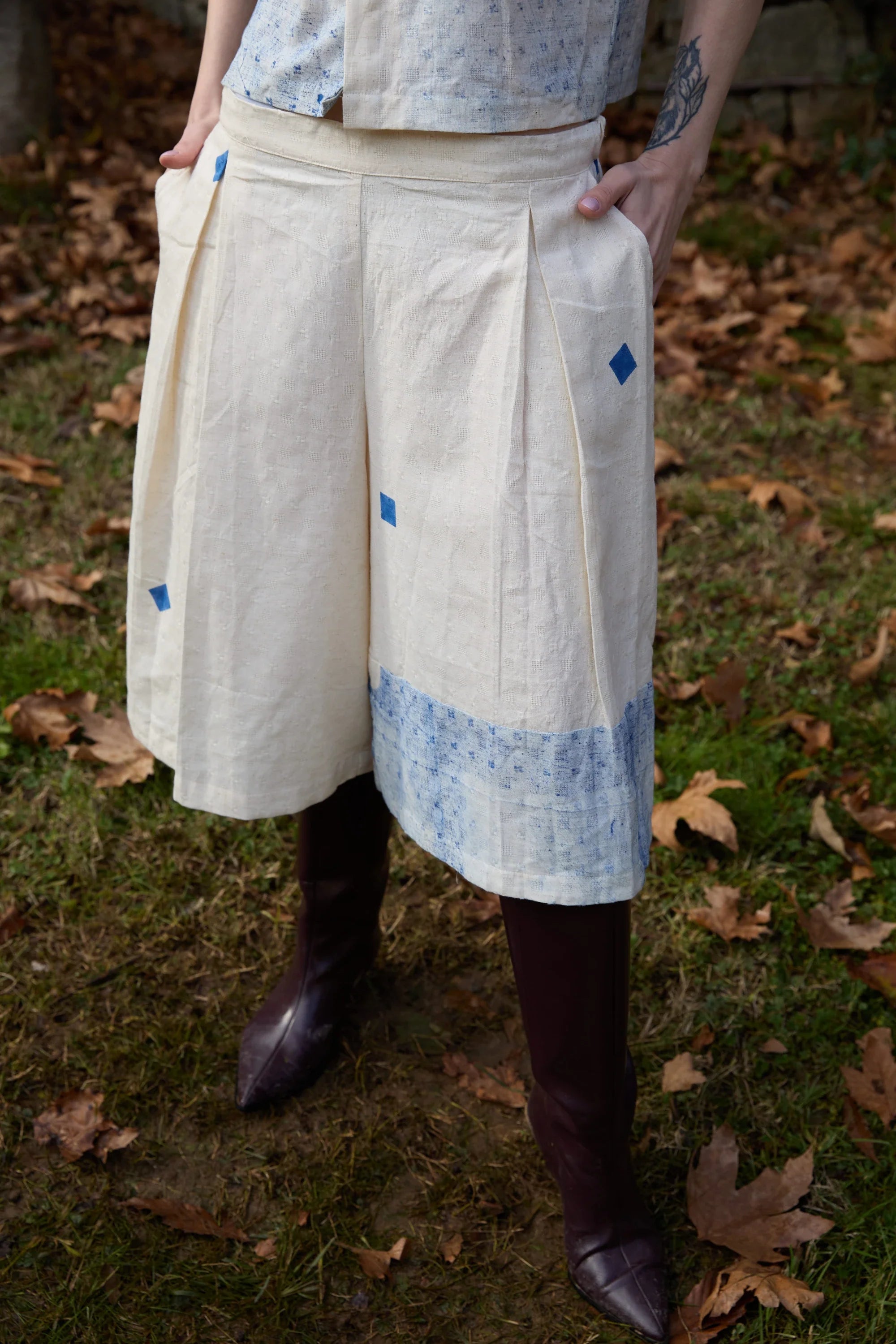 Blue Marti Pants in handwoven Dobby Cotton (100%) by White Canvas - Image 5