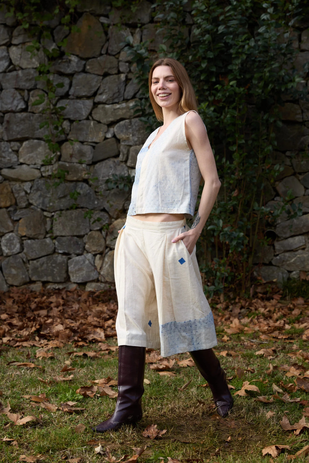 Blue Marti Pants in handwoven Dobby Cotton (100%) by White Canvas - Image 6