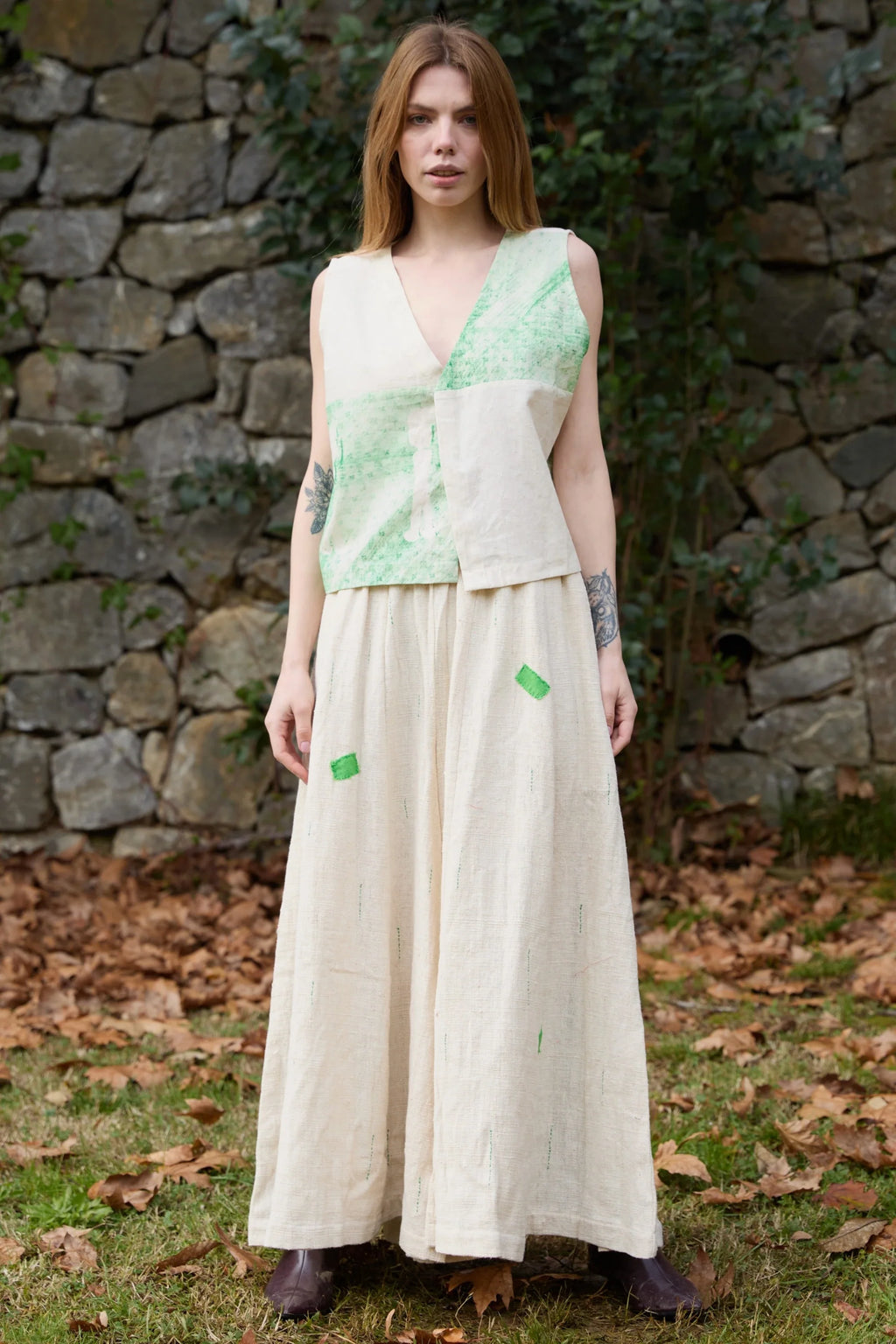 Green Marti Pants in handwoven Heavy Kala Cotton by White Canvas - Image 1