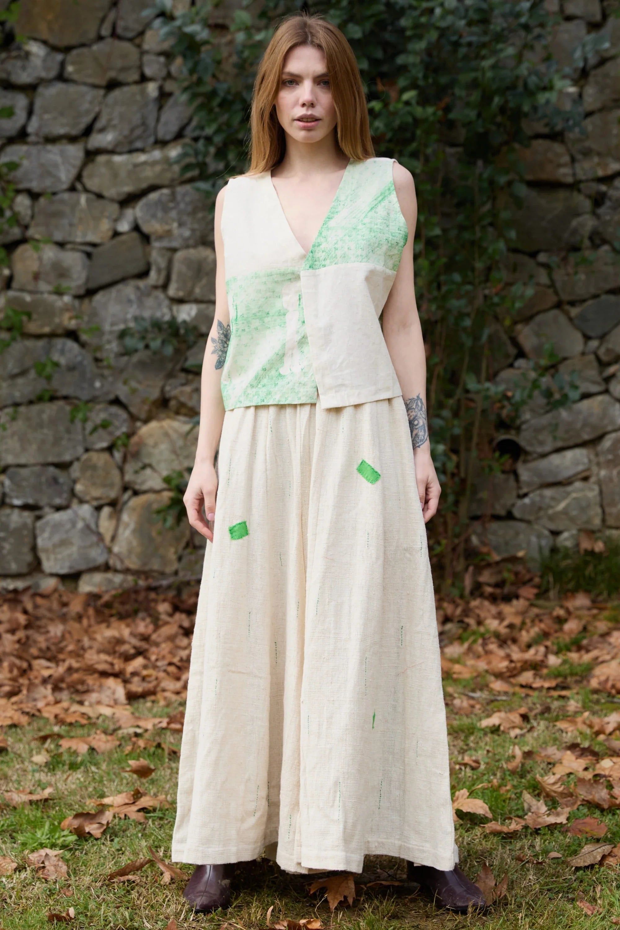 Green Marti Pants in handwoven Heavy Kala Cotton by White Canvas - Image 1