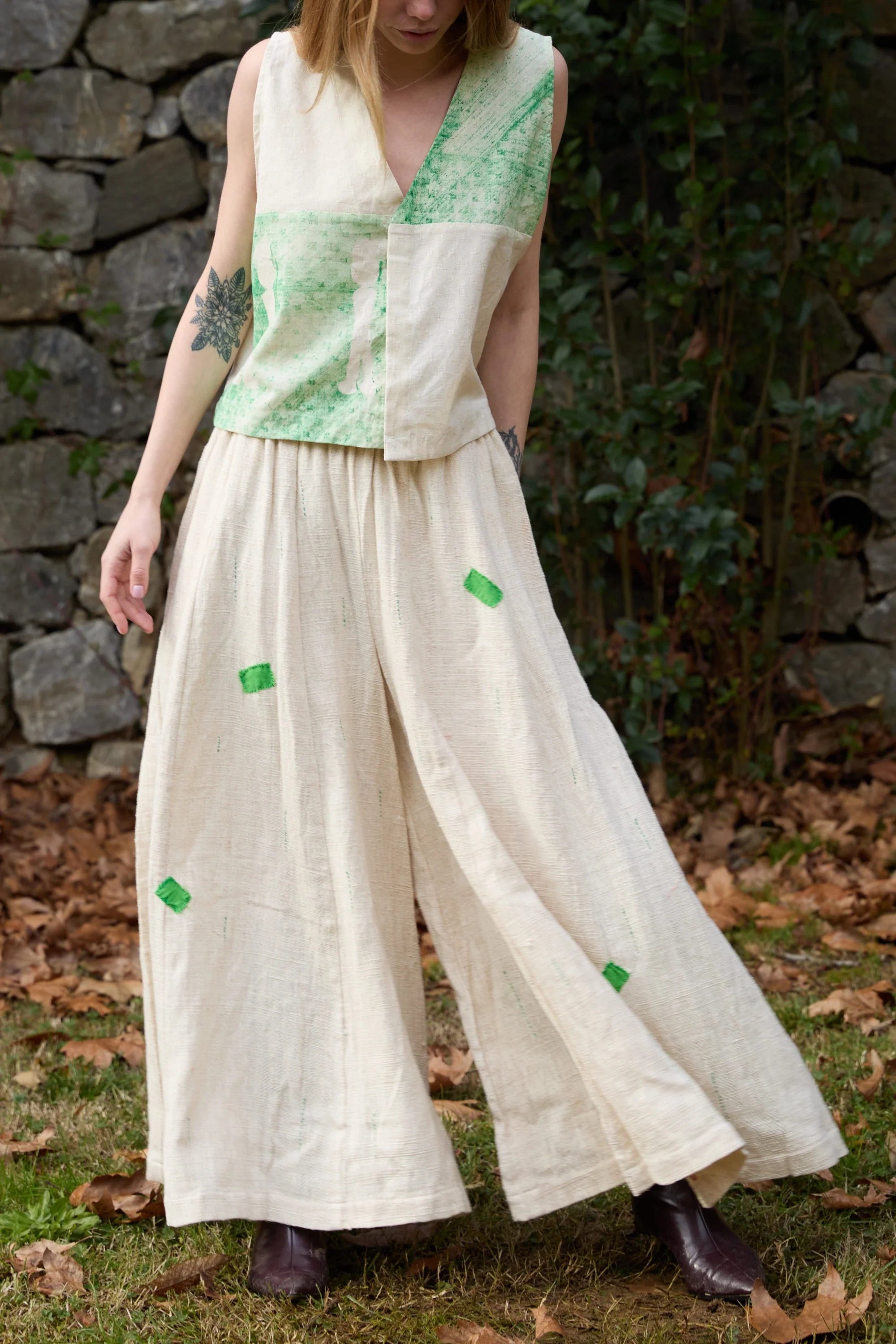 Green Marti Pants in handwoven Heavy Kala Cotton by White Canvas - Image 2