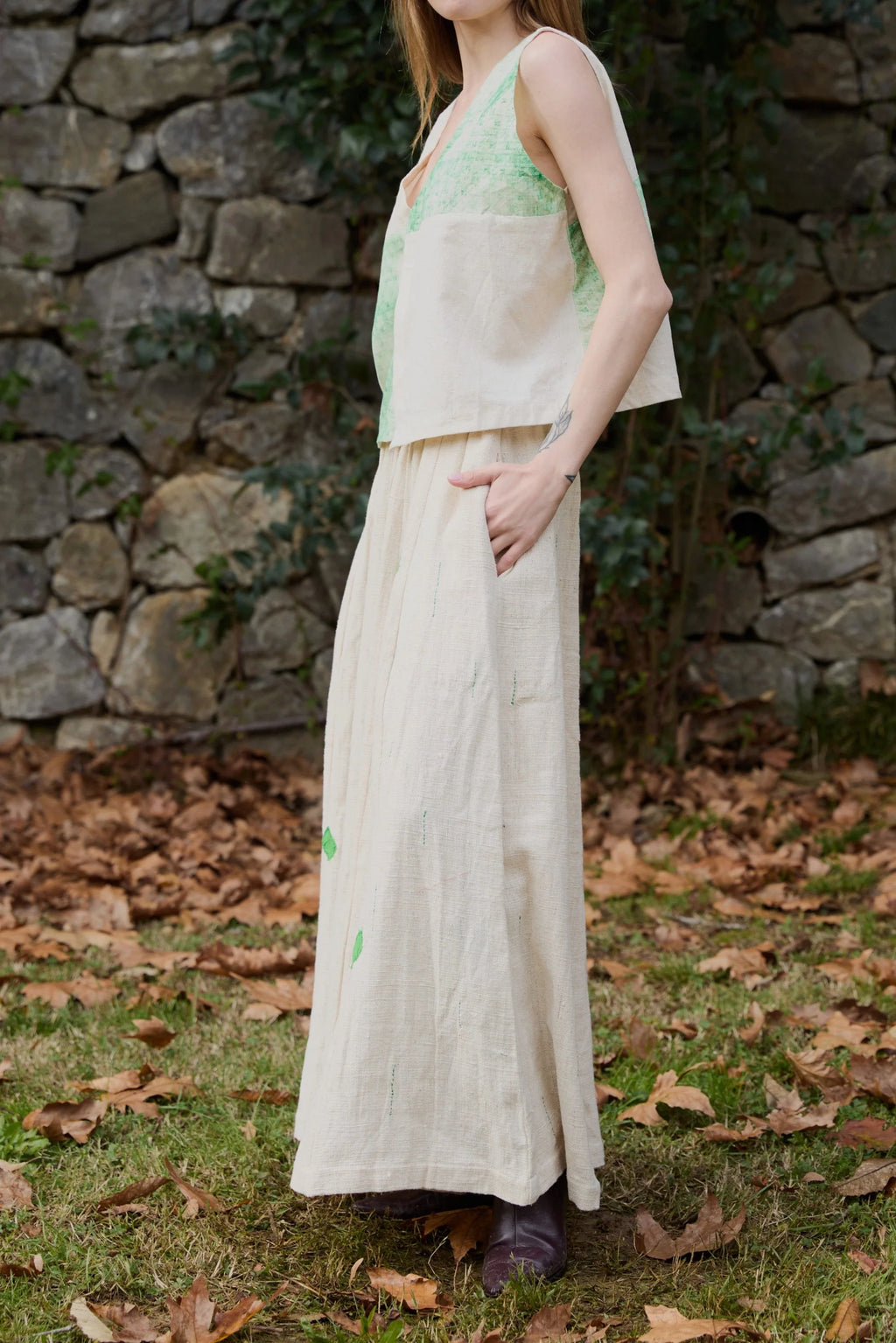 Green Marti Pants in handwoven Heavy Kala Cotton by White Canvas - Image 3