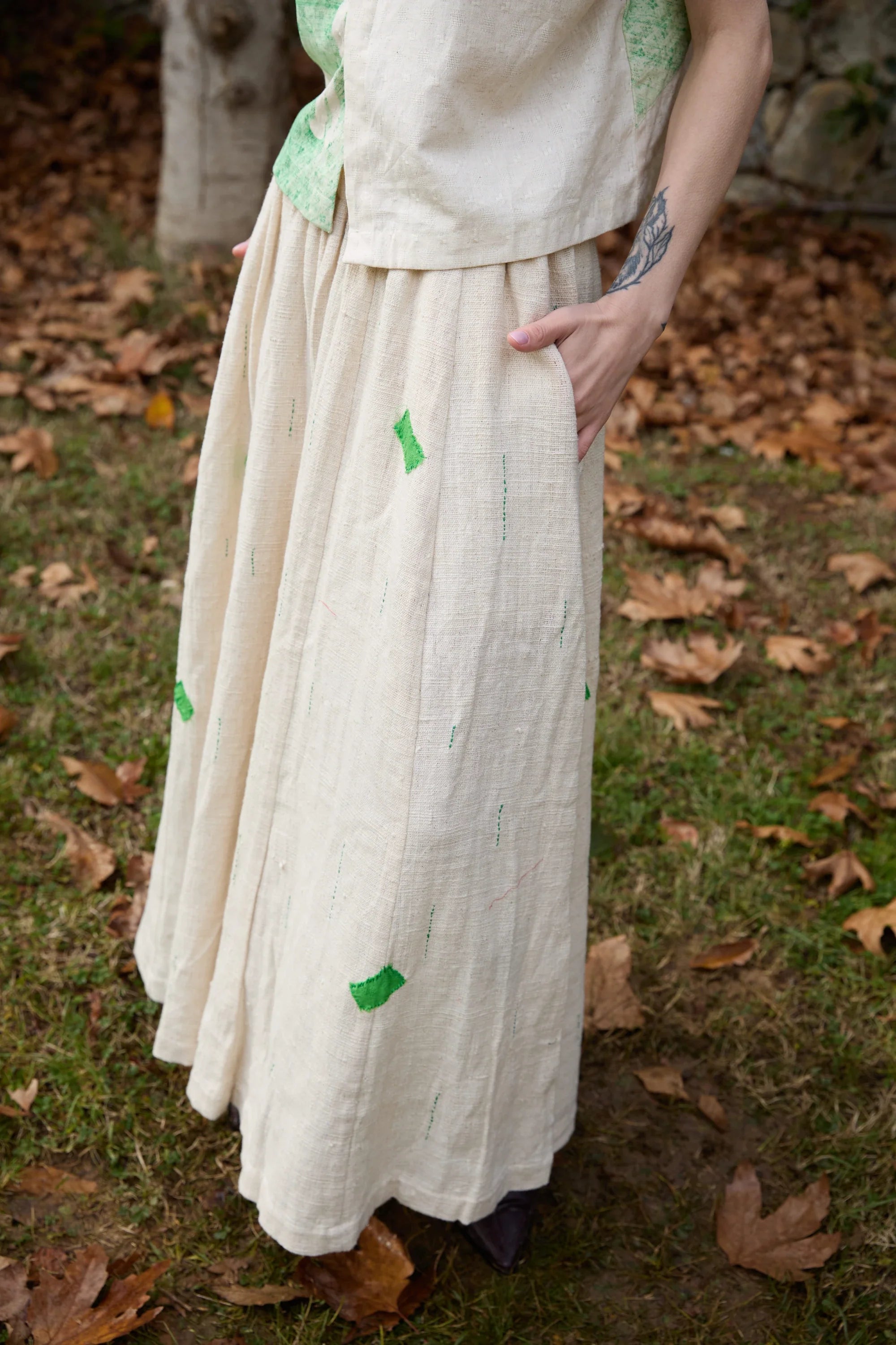 Green Marti Pants in handwoven Heavy Kala Cotton by White Canvas - Image 5