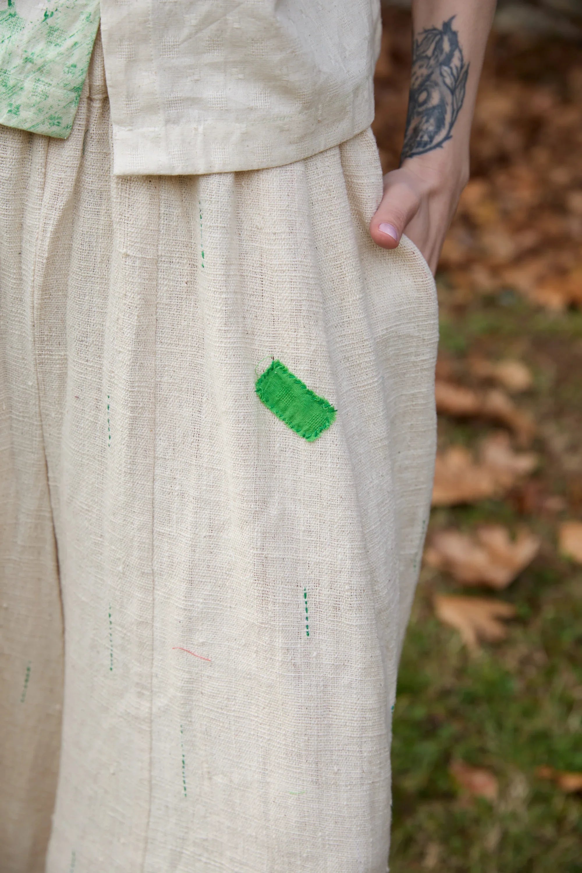 Green Marti Pants in handwoven Heavy Kala Cotton by White Canvas - Image 6