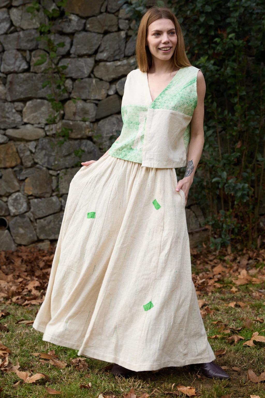 Green Marti Pants in handwoven Heavy Kala Cotton by White Canvas - Image 7