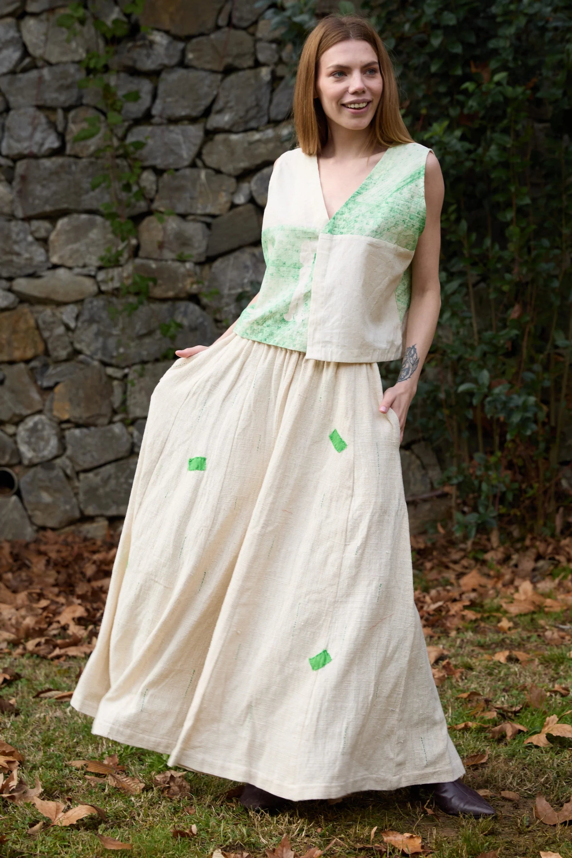 Green Marti Pants in handwoven Heavy Kala Cotton by White Canvas - Image 7