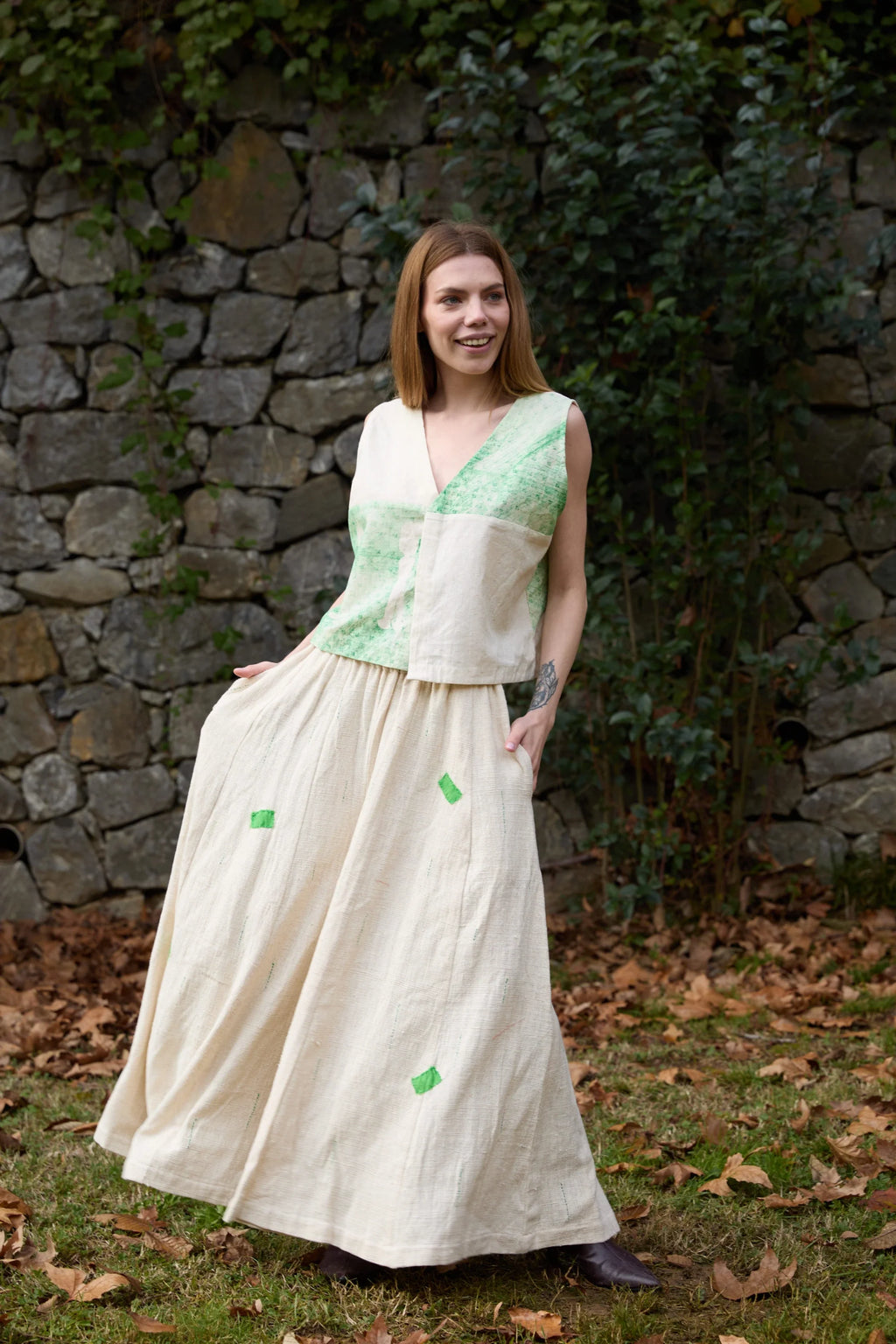 Green Marti Set in handwoven Dobby Cotton (100%), by White Canvas - Image 9