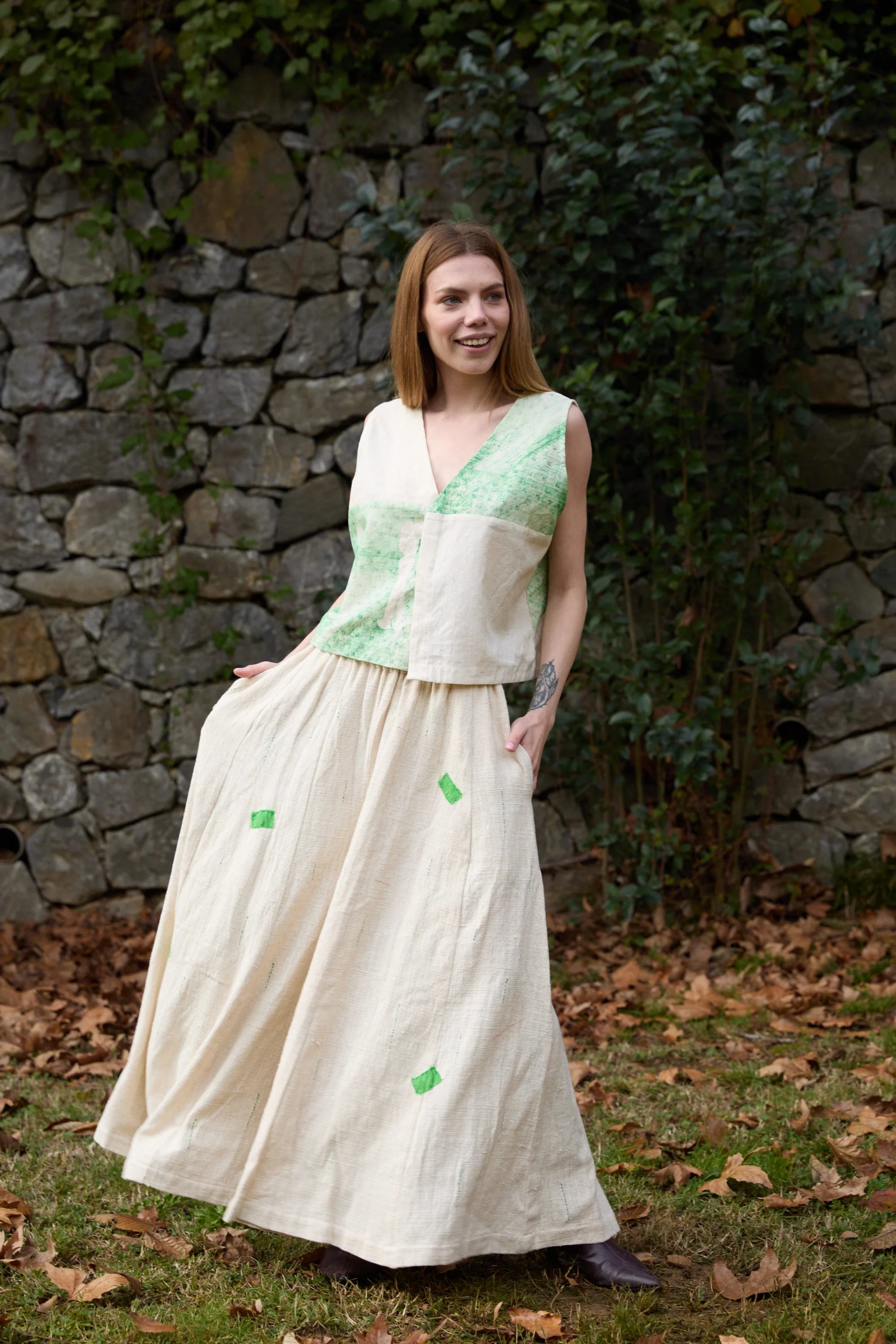Green Marti Set in handwoven Dobby Cotton (100%), by White Canvas - Image 9