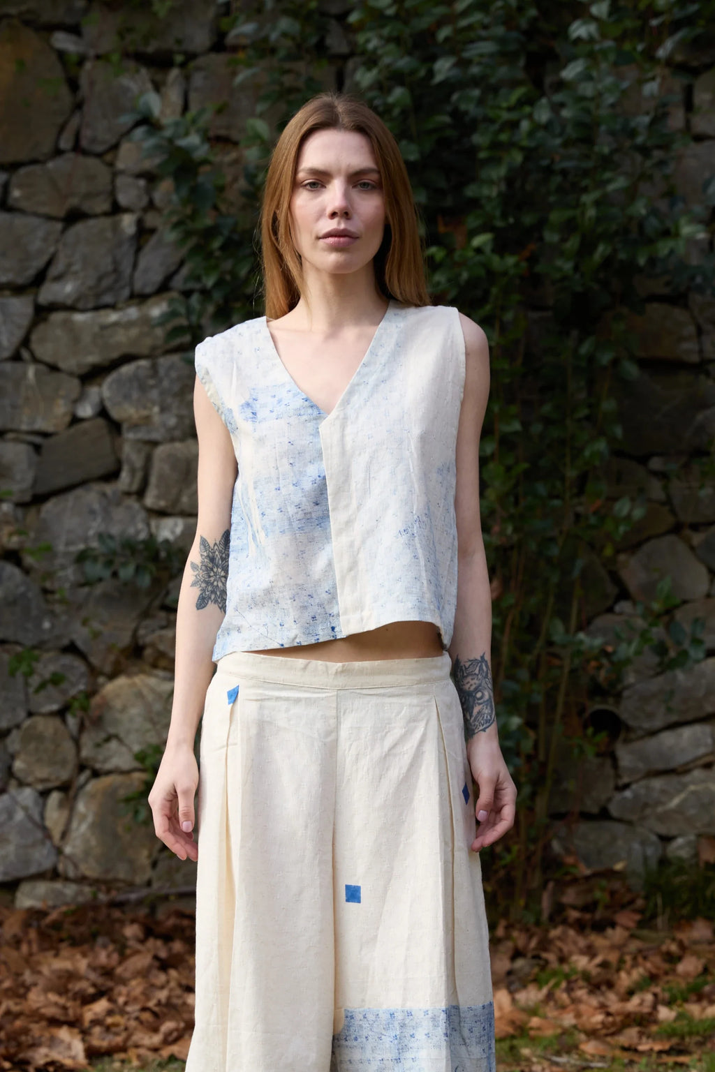 Blue Marti Vest in handwoven Dobby Cotton (100%) by White Canvas - Image 1