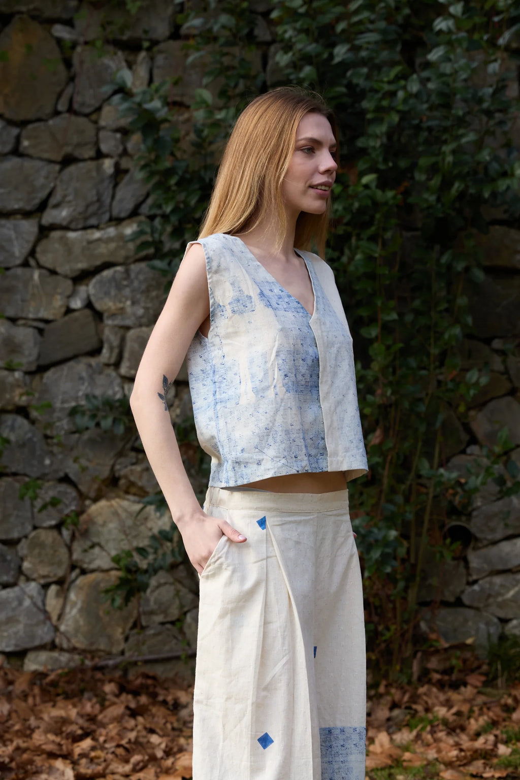 Blue Marti Vest in handwoven Dobby Cotton (100%) by White Canvas - Image 2