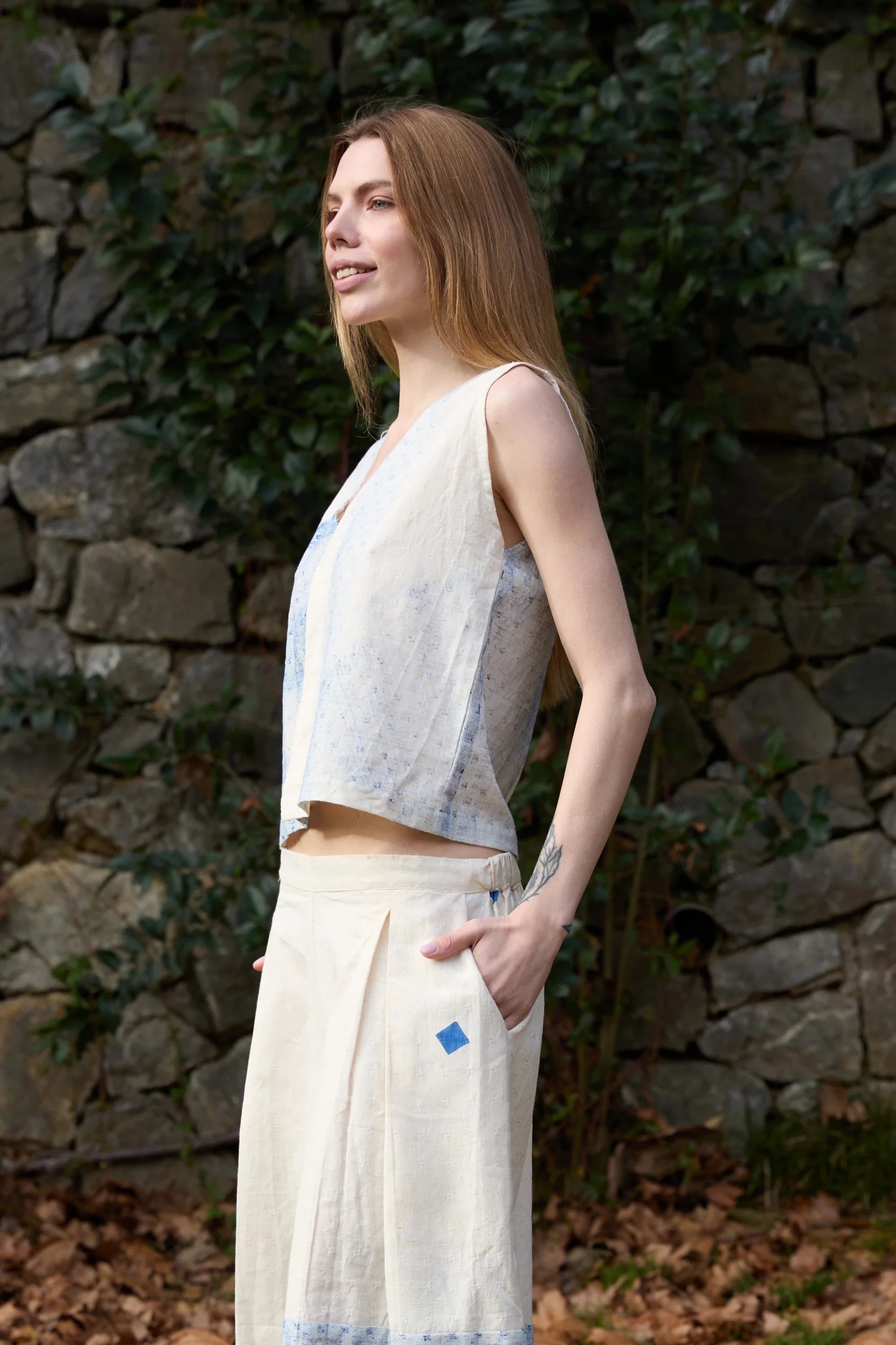 Blue Marti Vest in handwoven Dobby Cotton (100%) by White Canvas - Image 3