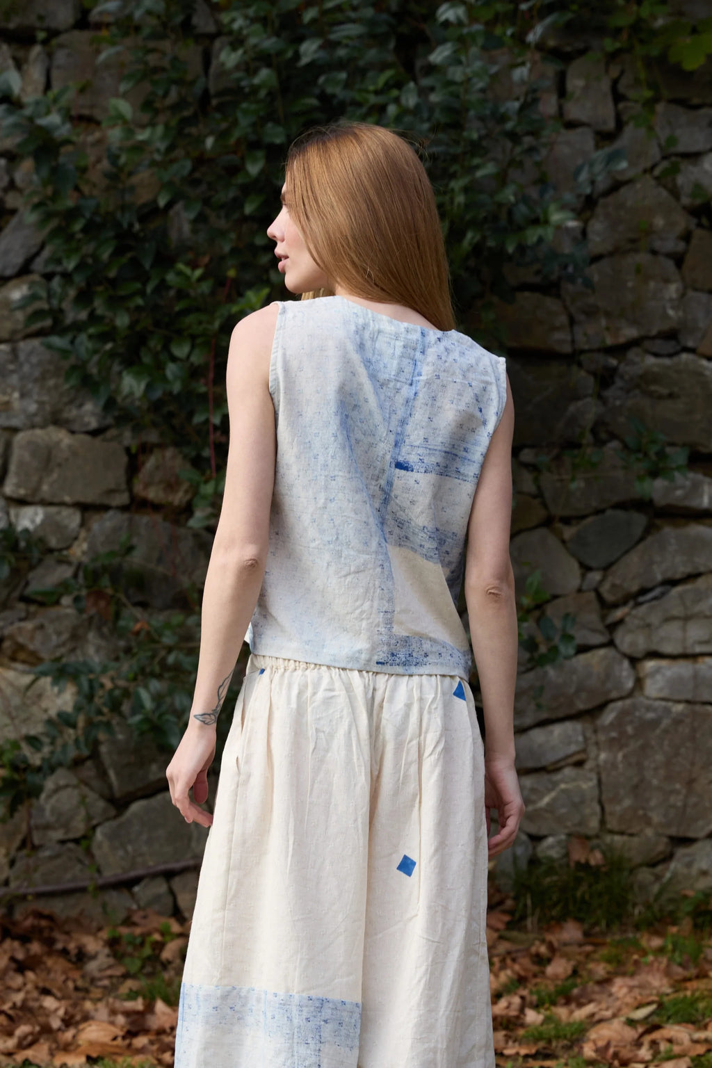 Blue Marti Vest in handwoven Dobby Cotton (100%) by White Canvas - Image 4
