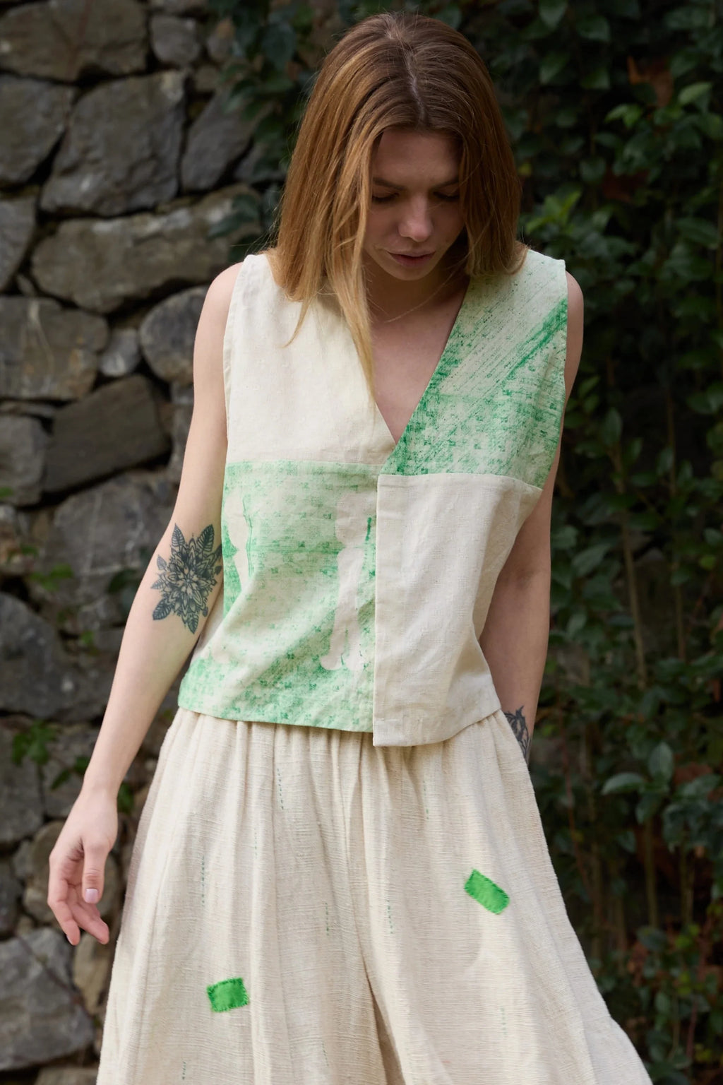 Green Marti Vest in handwoven Dobby Cotton (100%) by White Canvas - Image 2