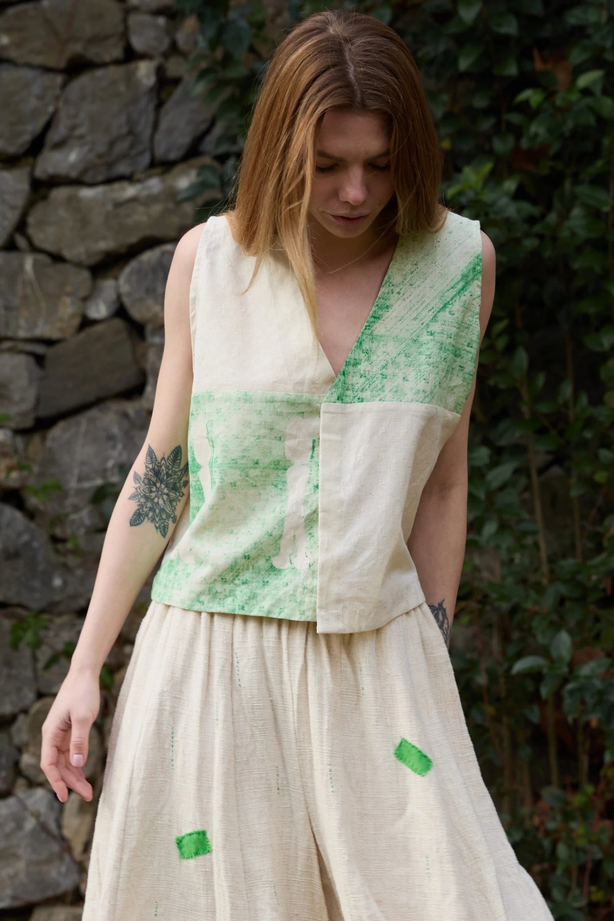 Green Marti Vest in handwoven Dobby Cotton (100%) by White Canvas - Image 2