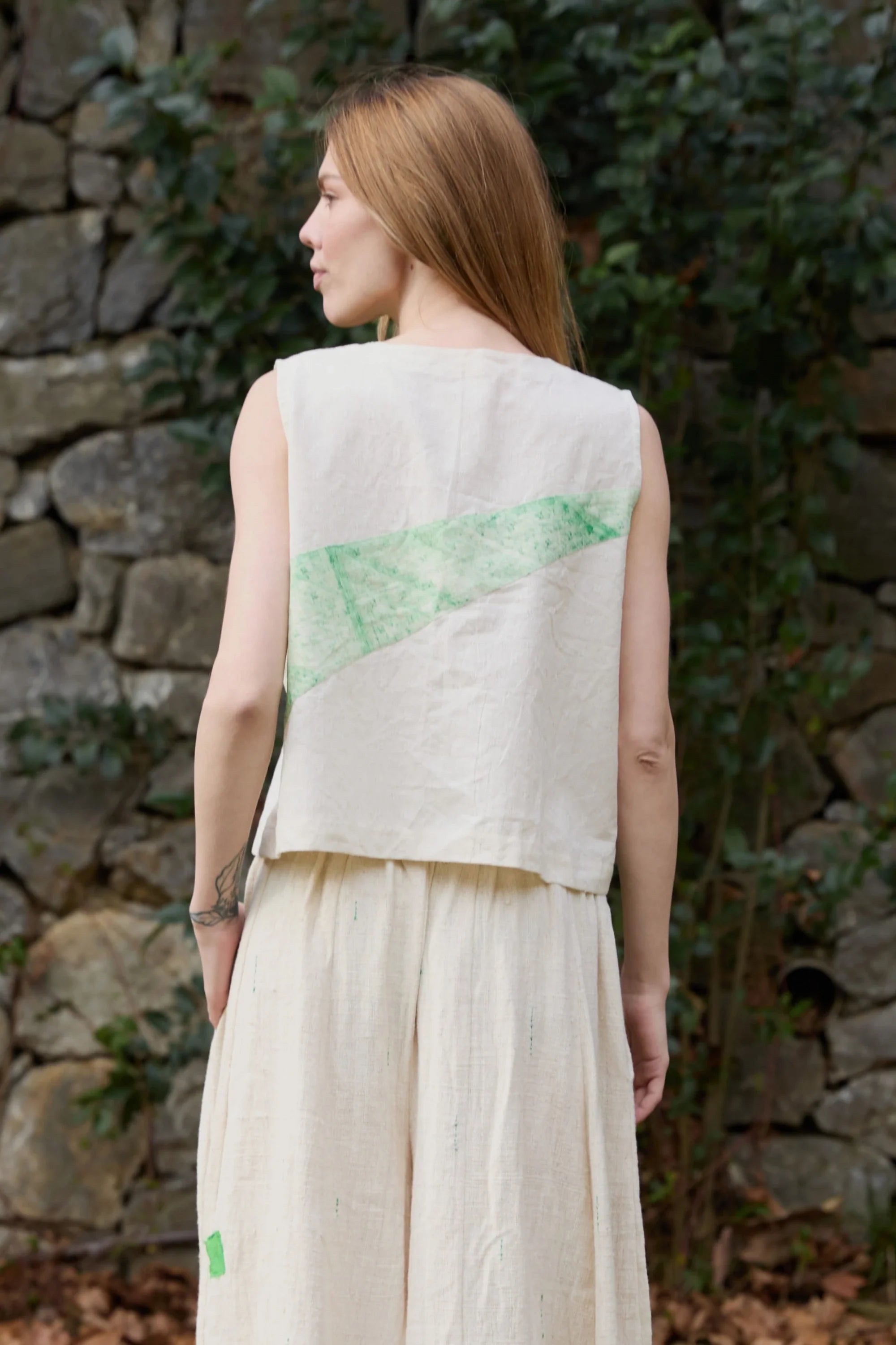 Green Marti Vest in handwoven Dobby Cotton (100%) by White Canvas - Image 4