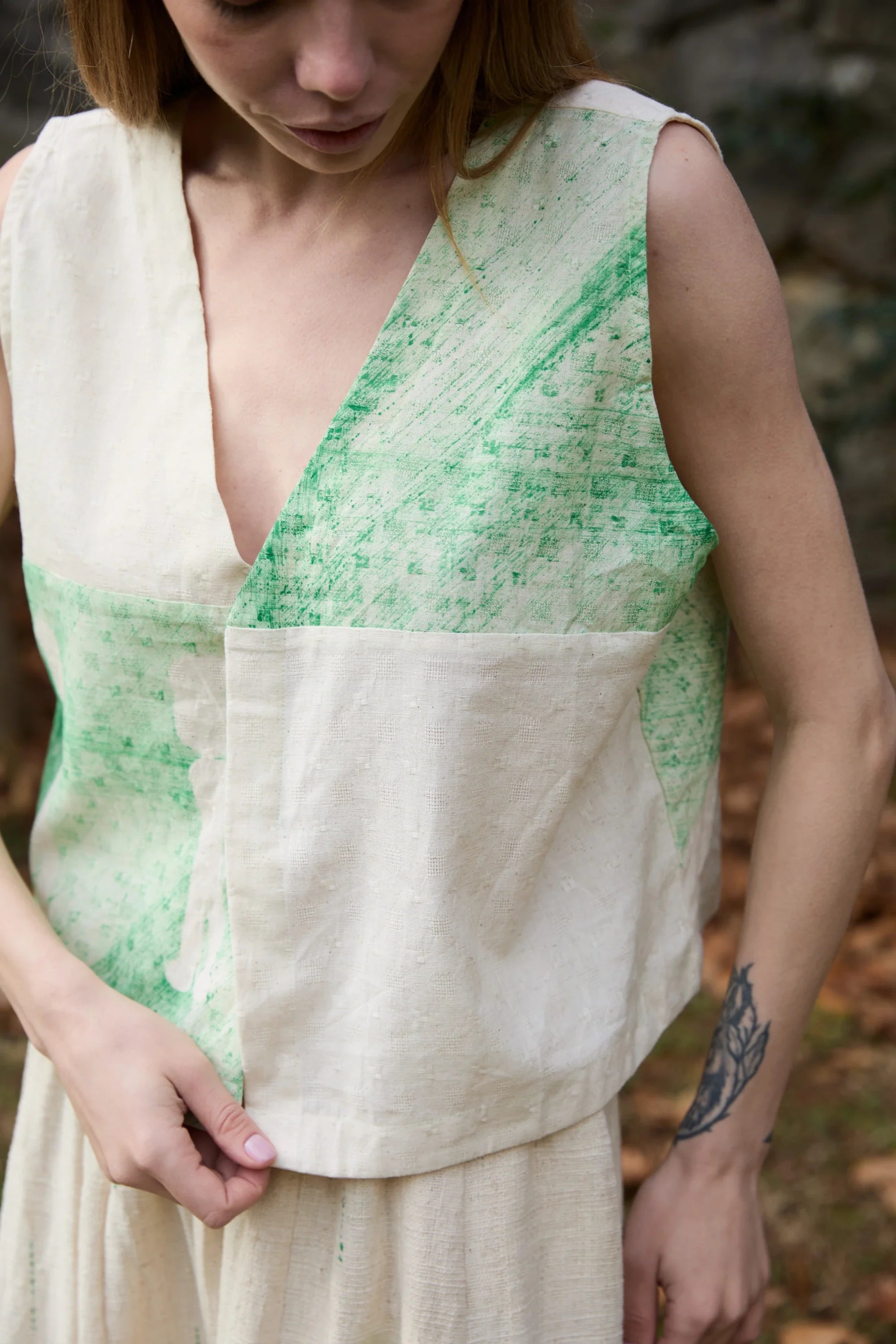 Green Marti Vest in handwoven Dobby Cotton (100%) by White Canvas - Image 5