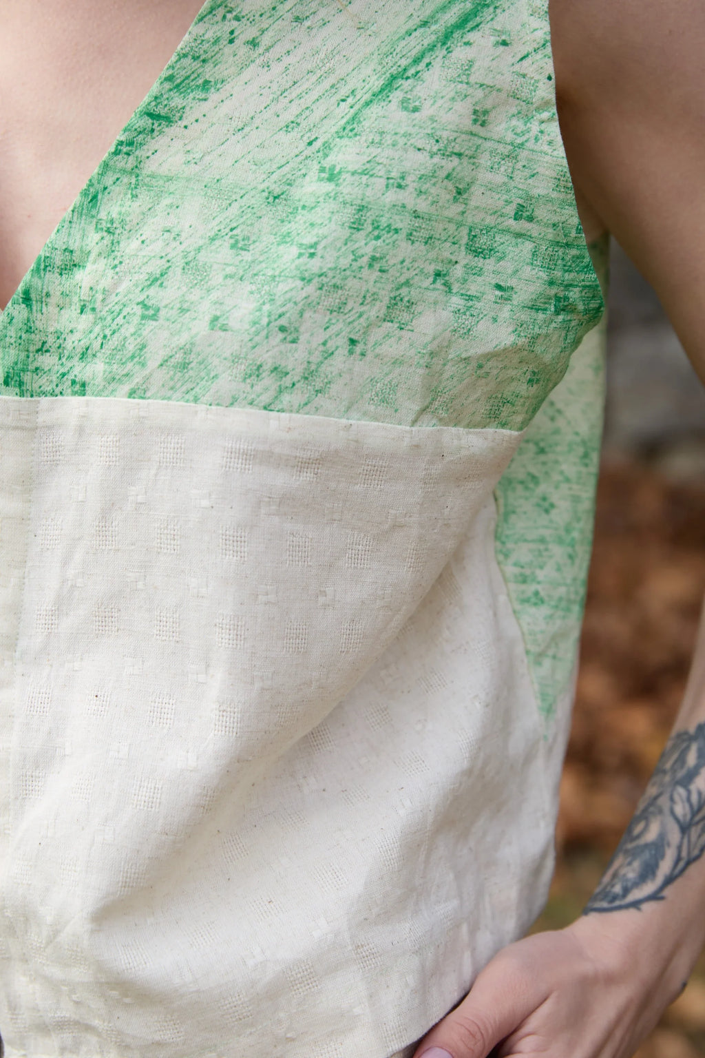 Green Marti Vest in handwoven Dobby Cotton (100%) by White Canvas - Image 6