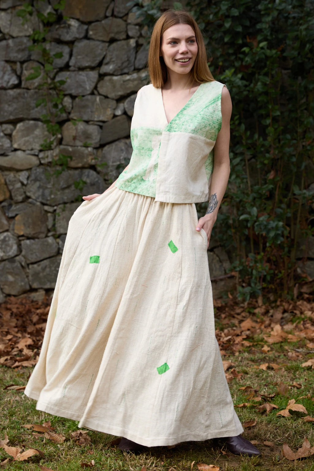 Green Marti Vest in handwoven Dobby Cotton (100%) by White Canvas - Image 7