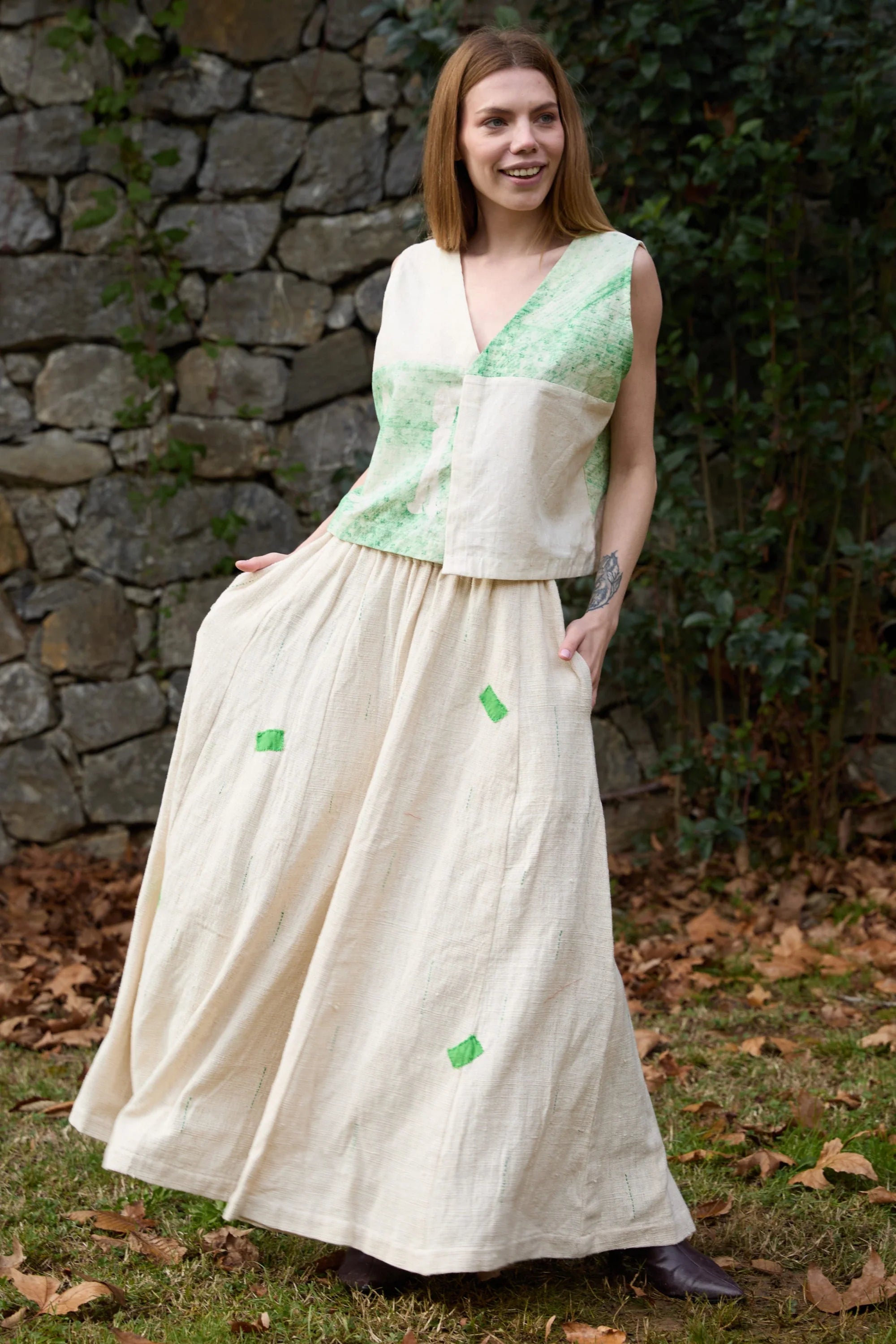 Green Marti Vest in handwoven Dobby Cotton (100%) by White Canvas - Image 7