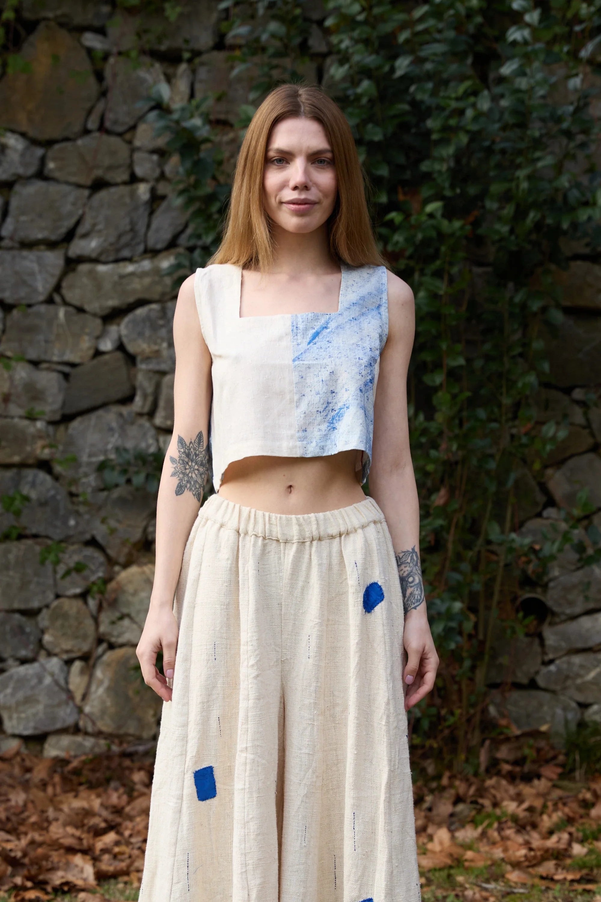 Blue Seagull Top in handwoven Dobby Cotton (100%) by White Canvas - Image 1