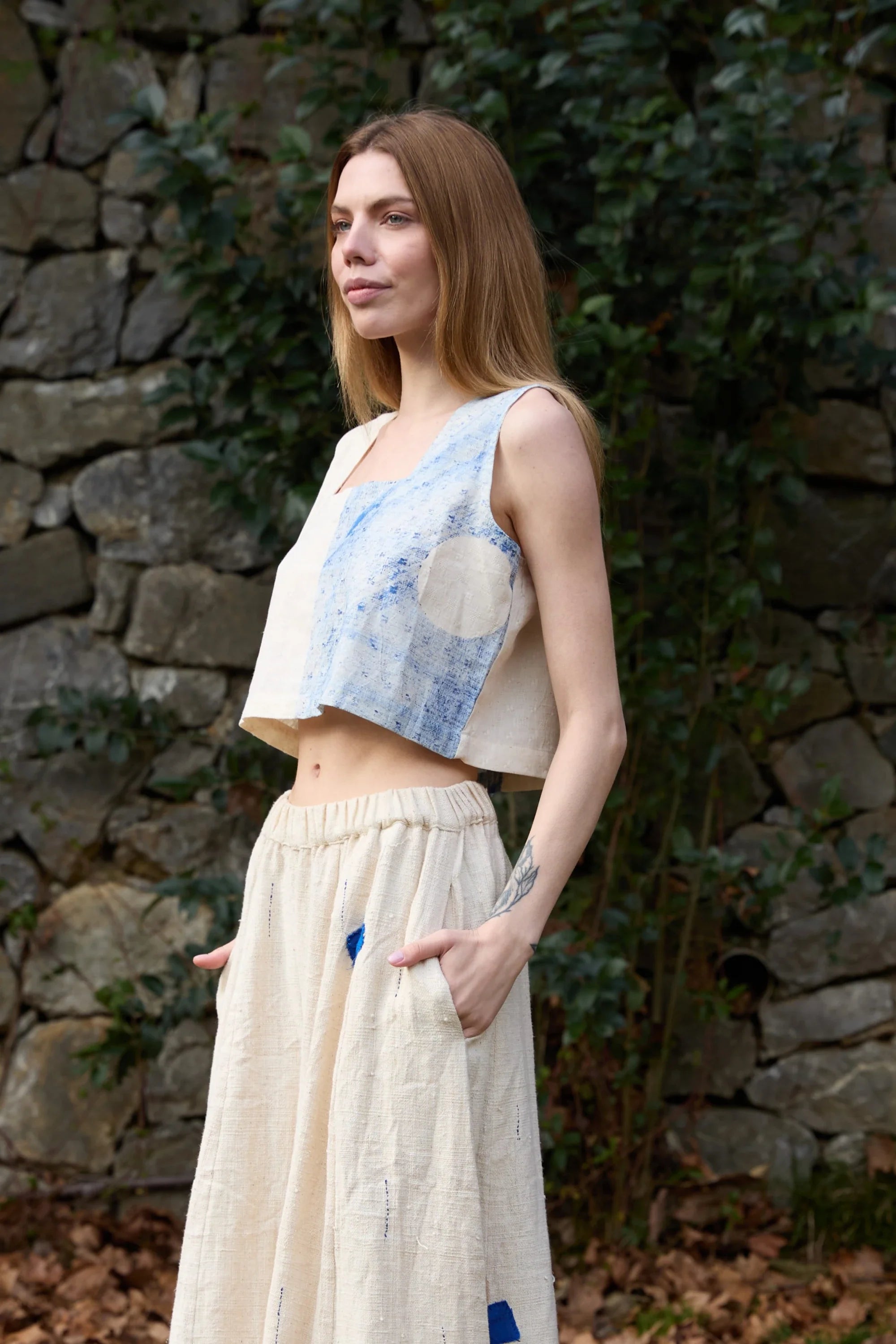 Blue Seagull Top in handwoven Dobby Cotton (100%) by White Canvas - Image 2