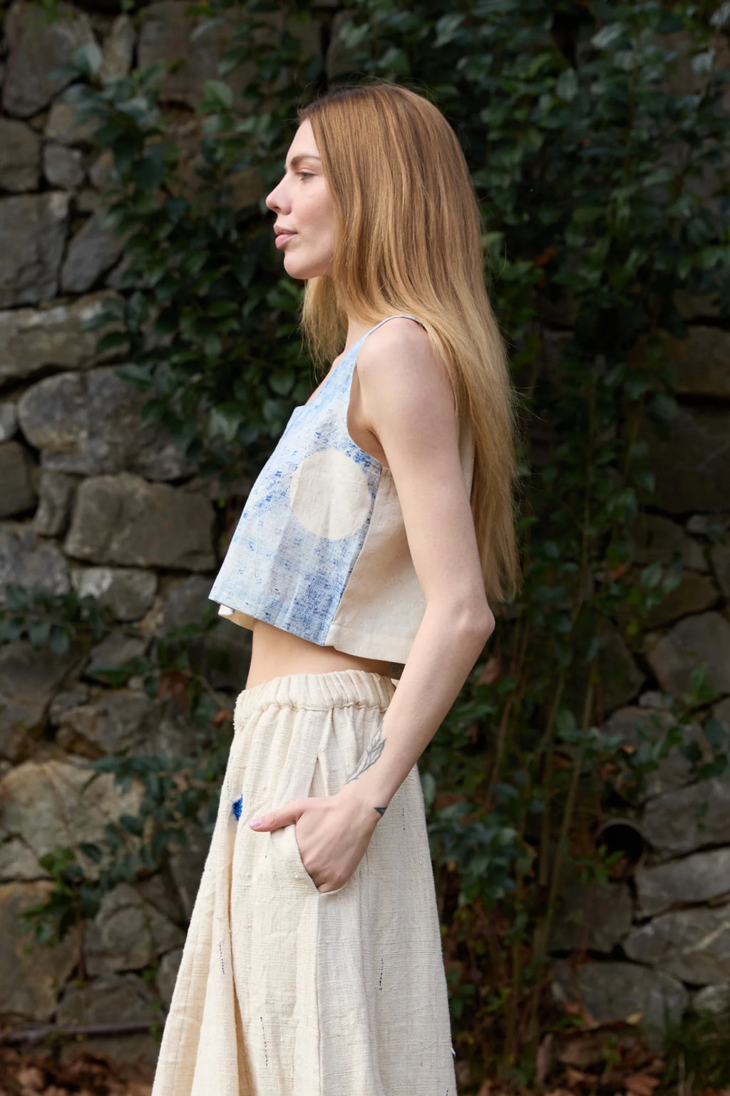 Blue Seagull Top in handwoven Dobby Cotton (100%) by White Canvas - Image 3
