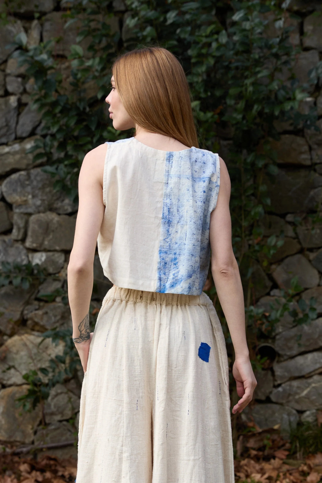 Blue Seagull Top in handwoven Dobby Cotton (100%) by White Canvas - Image 4