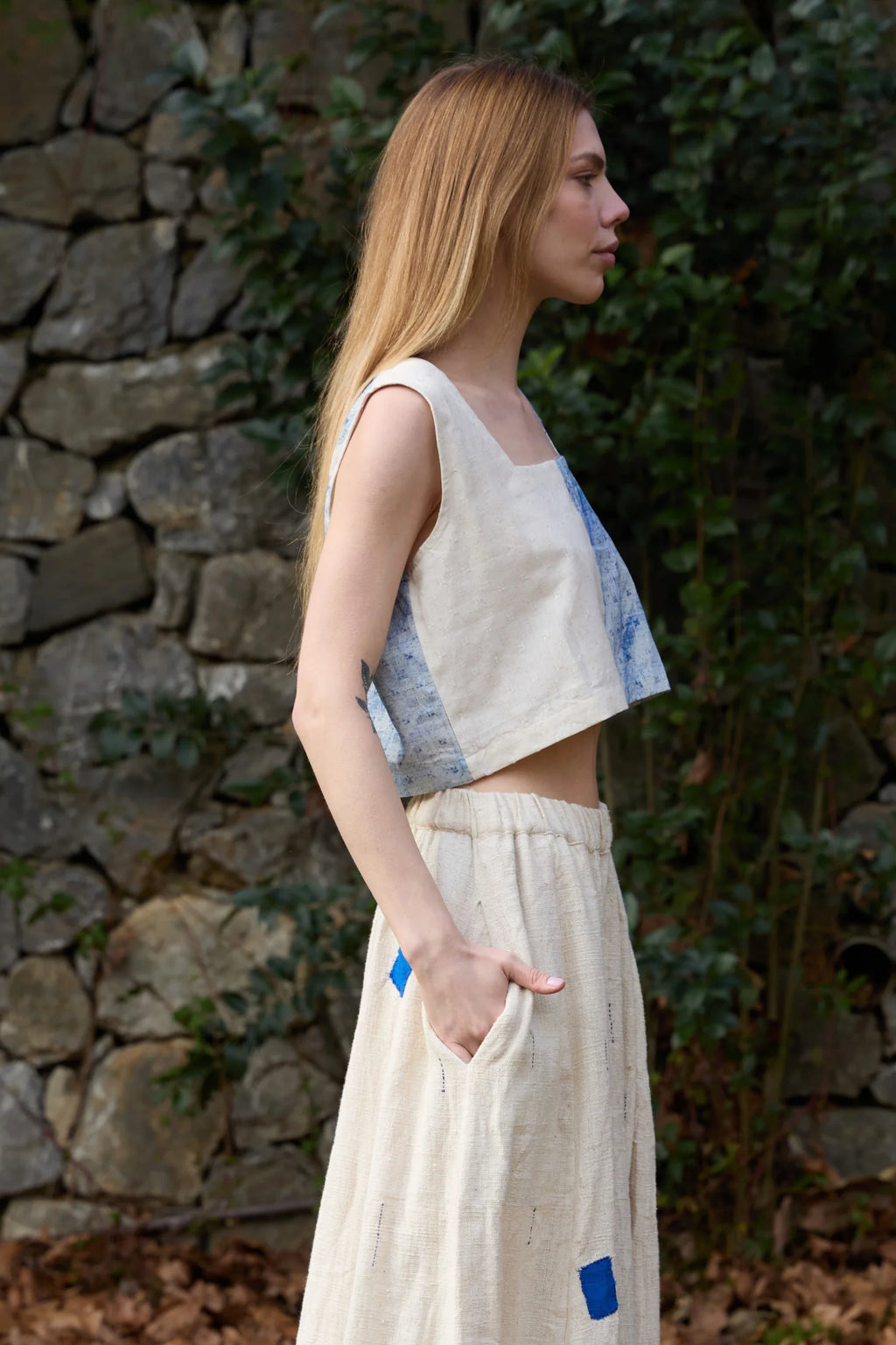 Blue Seagull Top in handwoven Dobby Cotton (100%) by White Canvas - Image 5